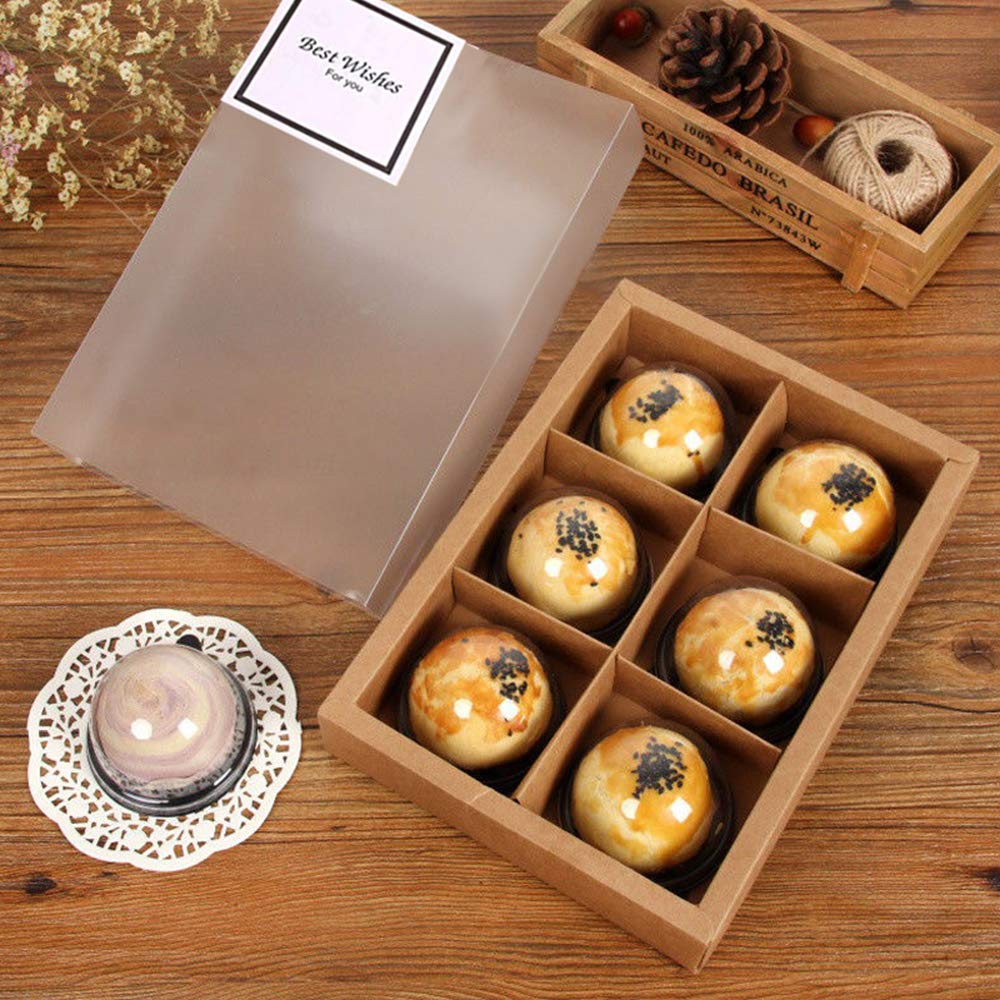 12-Pack Brown Kraft Cupcake Boxes with Inserts & Display Windows - 6 Lattice Baking Containers for Pastries, Cookies & Treats | Perfect for Birthday Parties, Wedding Favors & Gift Packaging