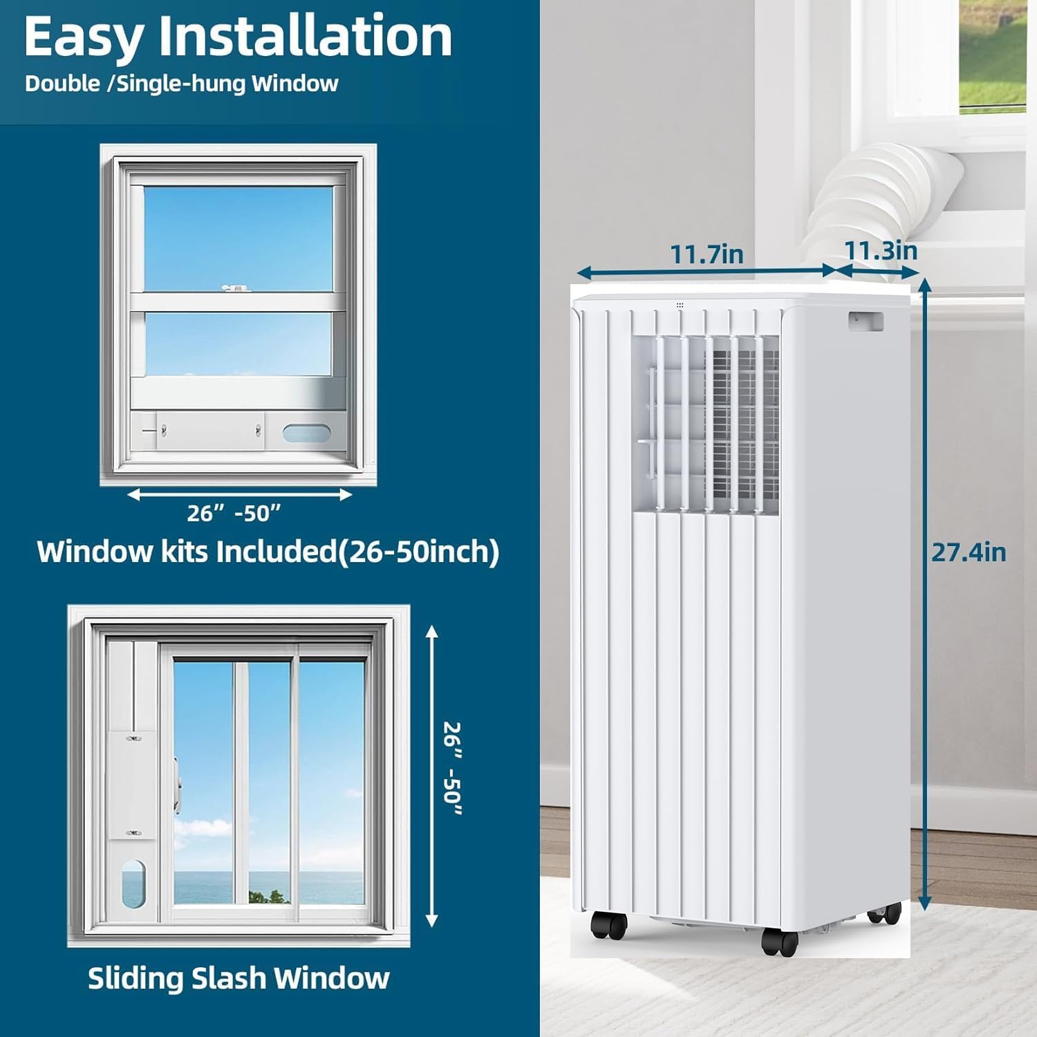 8000 BTU Portable Air Conditioner with Dehumidifier & Fan - Remote Control, Cools up to 300 Sq.Ft - Perfect for Bedroom, Kitchen, Office & Small Spaces | ASHRAE Certified