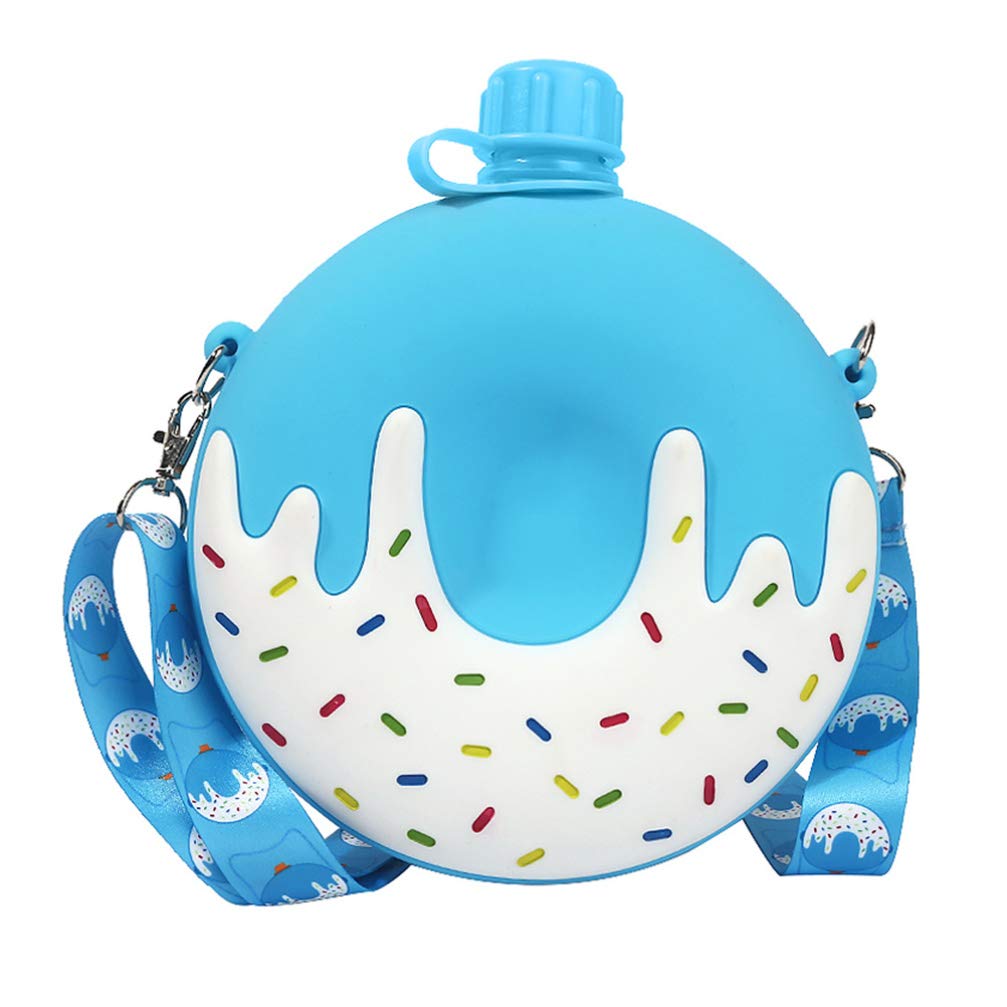 VALICLUD Insulated Donut-Shaped Water Bottle with Crossbody Strap - 250ml Leak-Proof Kids Drink Bottle for School, Sports & Outdoor Activities