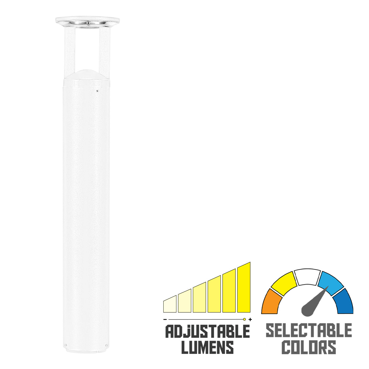 42 Inch Round LED Bollard Light - 16W/20W/24W, 3000K/4000K/5000K Color Temperature, White Finish, 120-347V Voltage, 360° Light Distribution - Perfect for Pathways, Driveways, and Landscape Lighting