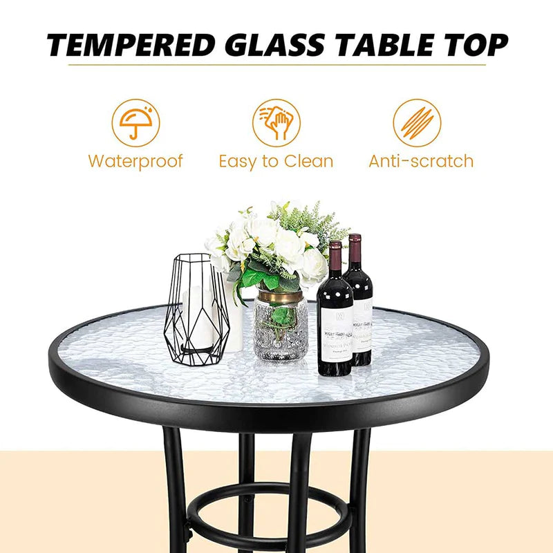 Tempered Glass Metal Outdoor Patio Dining Table - Perfect for Backyard, Garden, and Poolside Gatherings