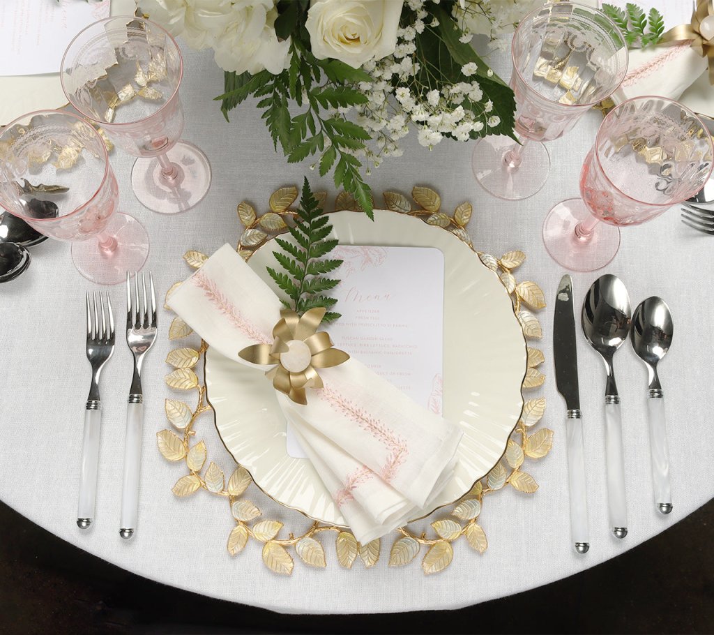 Premium Laurel Charger Plates in Gold & Silver - Set of 4 Elegant Dinner Plates for Wedding, Party & Holiday Table Decor