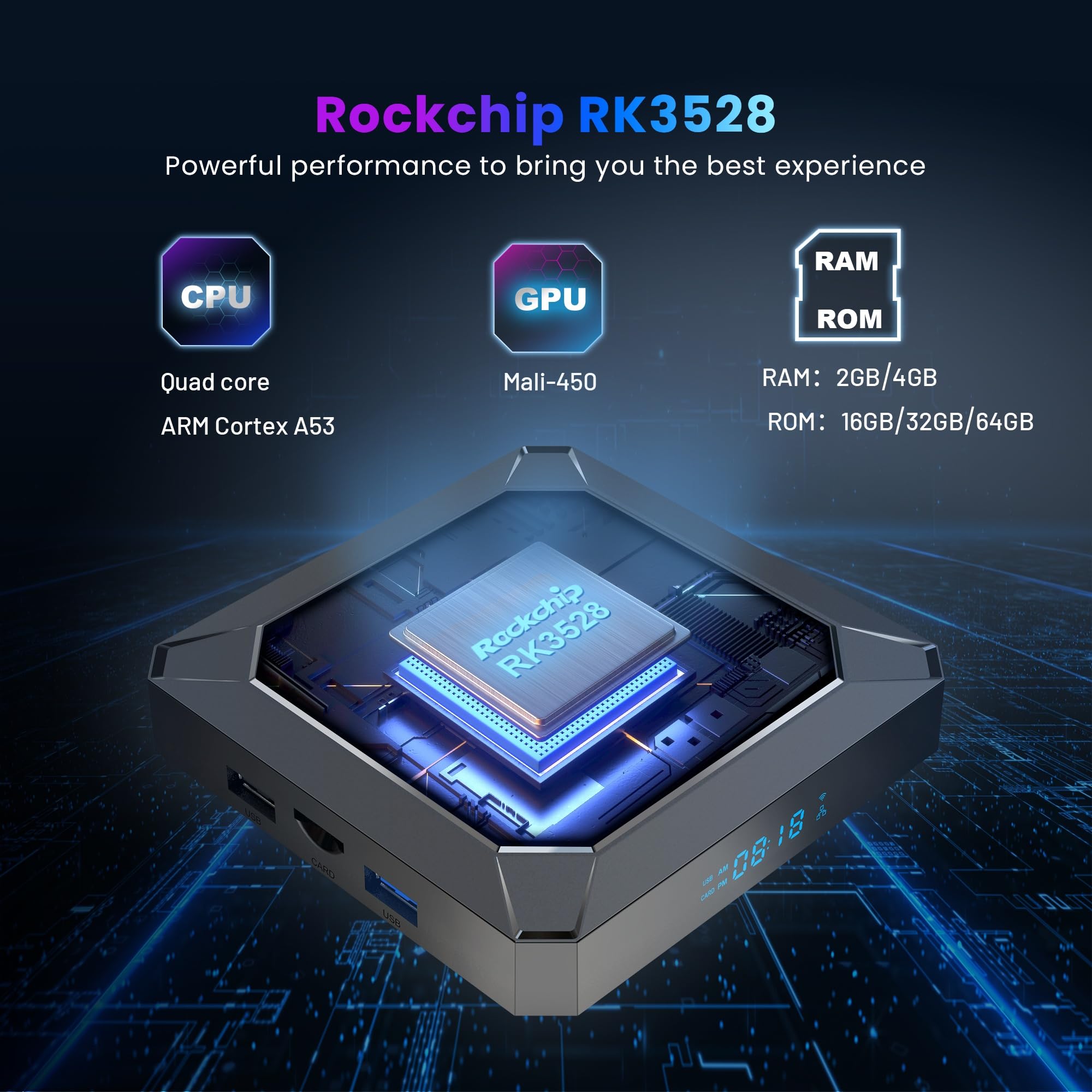 Sidiwen X98K Android 13.0 TV Box - 2GB RAM 16GB ROM, RK3528A Quad-Core Processor, Dual-Band Wi-Fi (2.4G/5G), 8K Ultra HD, Bluetooth 5.0, 100M LAN, USB 3.0, HDR10 Support - Perfect for Streaming, Gaming & Home Entertainment