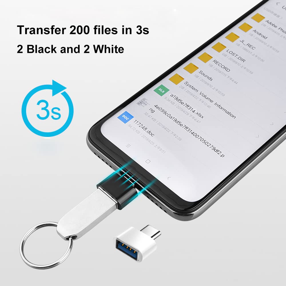 4-Pack USB C to USB Adapter (2 Black & 2 White) - USB Female to USB C Male OTG Converter Compatible with MacBook Pro, Samsung Galaxy, Type-C Phones, Laptops & Tablets - Perfect for Data Transfer, Charging & Device Connectivity