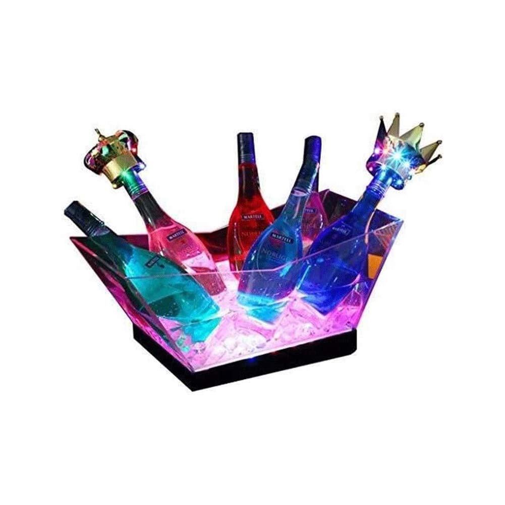 ESGT LED Light Ice Bucket - 5L Large Capacity Champagne Wine Cooler with 16 Color Changing RGB Lights, Waterproof Retro Design for Party, Home Bar, Wedding & Outdoor Events