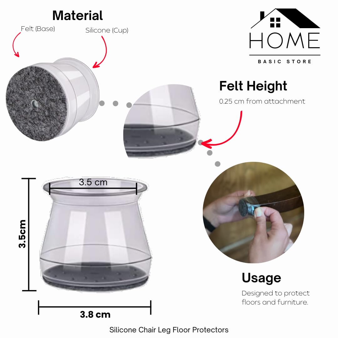 32-Piece Clear Silicone Chair Leg Floor Protectors - Round & Square Furniture Leg Caps for Hardwood Floors, Tables, Stools - Non-Slip, Scratch-Proof Floor Protectors for Home & Office Use