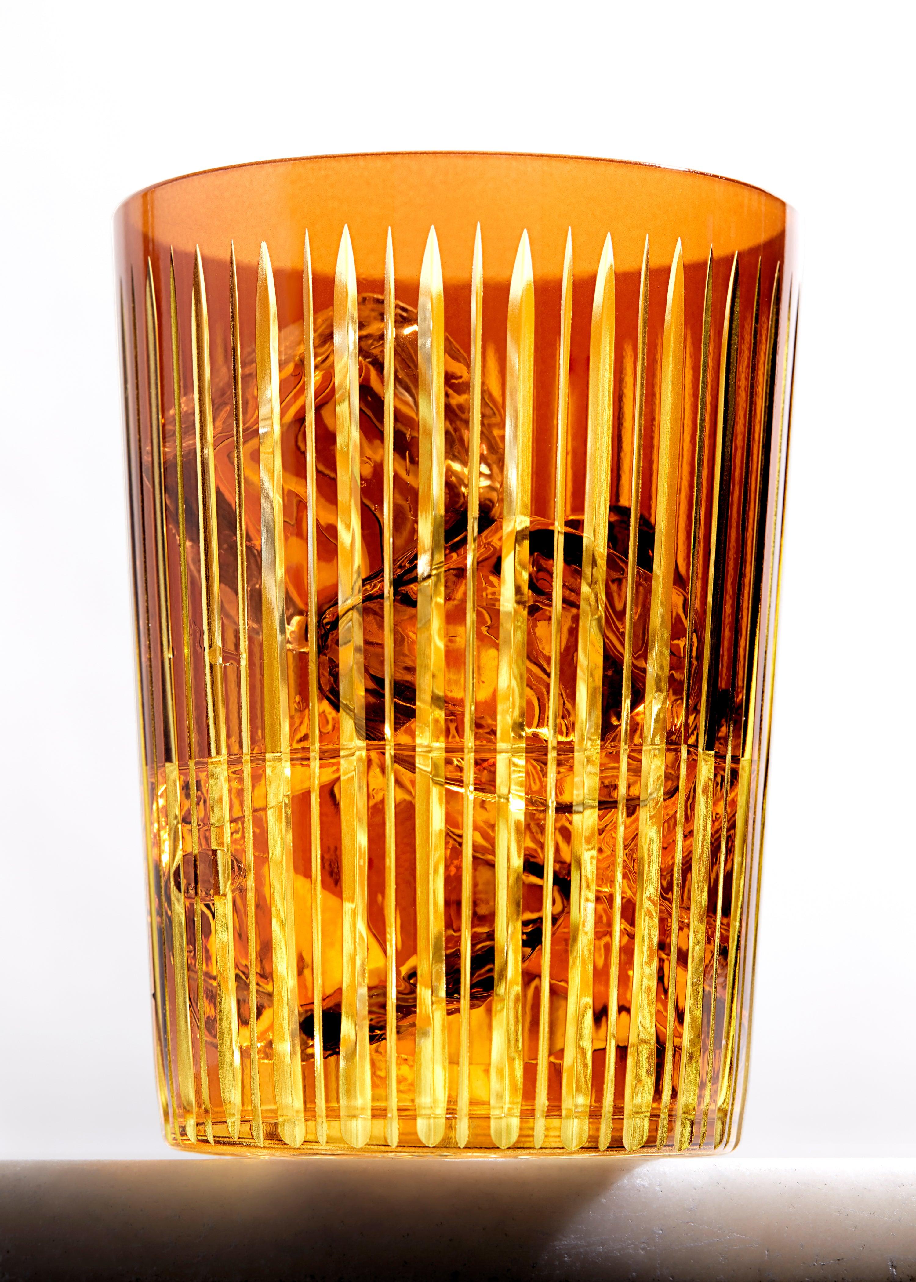 Premium Prism Highball Glasses Set of 4 - Amber Colored Cocktail Glasses for Whiskey, Vodka & Mixed Drinks - Elegant Barware for Home Entertaining & Gifts