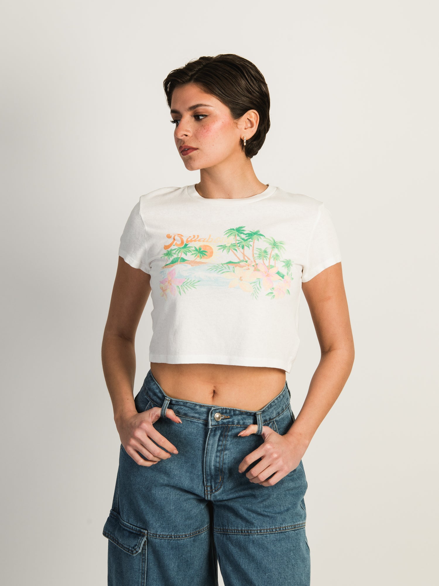 BILLABONG By The Sea Cropped T-Shirt for Women - Casual Beachwear & Summer Fashion - Perfect for Surfing, Travel, and Outdoor Activities
