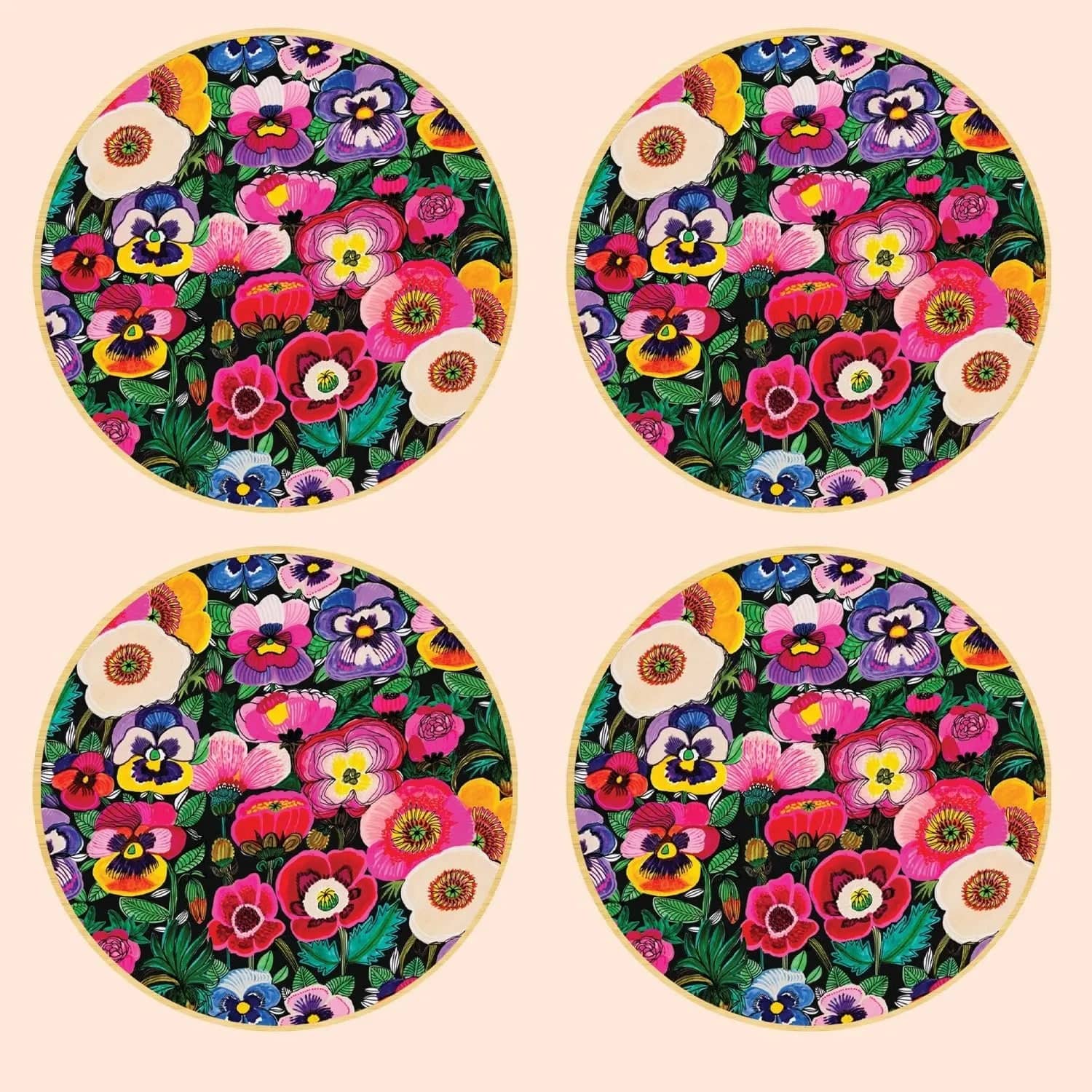 Pansies & Poppies Australian Wooden Coaster Set - 4-Piece Natural Wood Drink Coasters for Home & Bar Decor - Perfect for Coffee Tables, Dining Tables, and Outdoor Entertaining