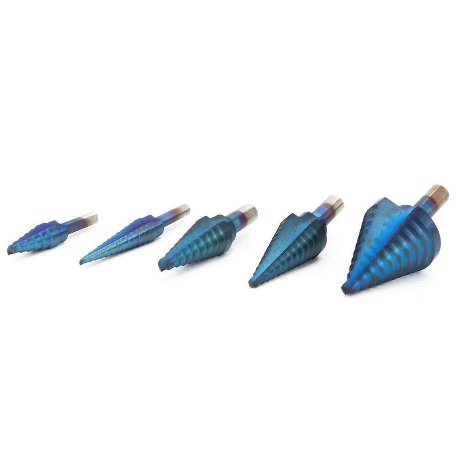 Blue Coated Step Drill Bit 5pcs Set for Sheet Metal & DIY Projects
