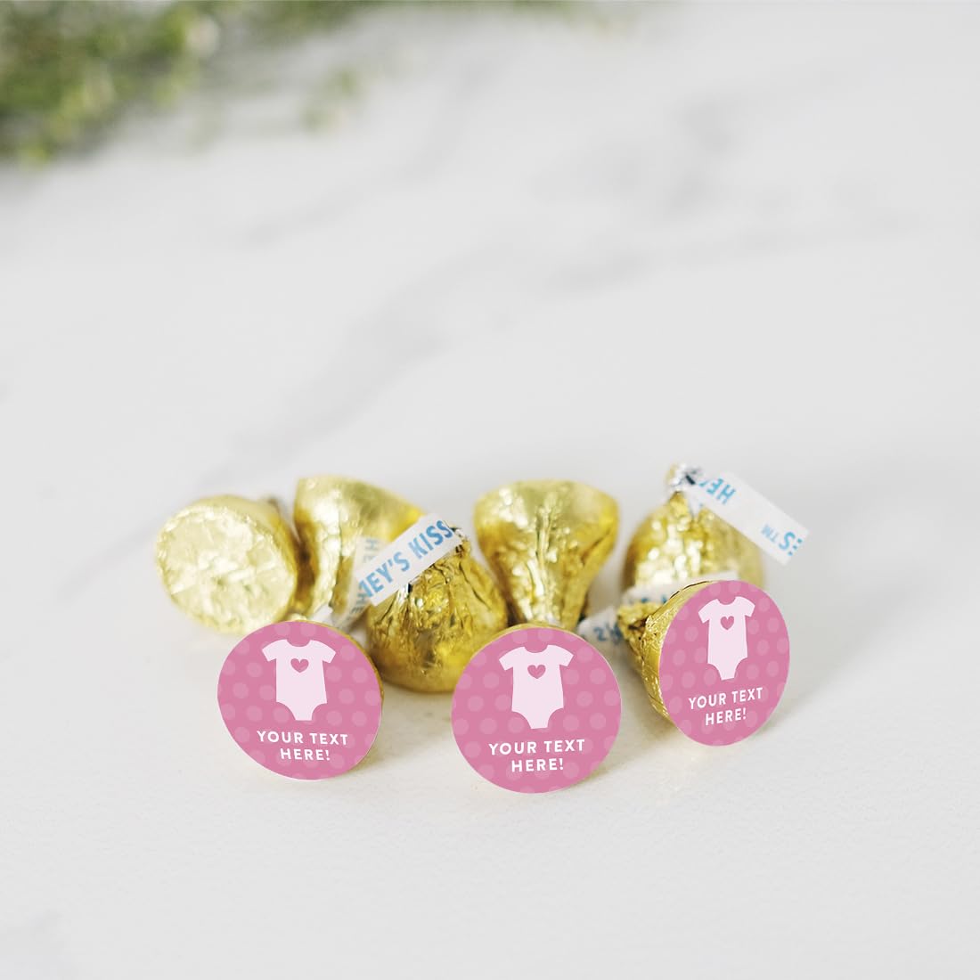 Personalized Chocolate Drop Labels Stickers - 216-Pack Custom Name Stickers for Baby Shower, Girl Onesie, Kisses Party Favors, Gifts & Decorations - Perfect for Candy Wrapping, Wedding Favors, Birthday Parties & Holiday Treats