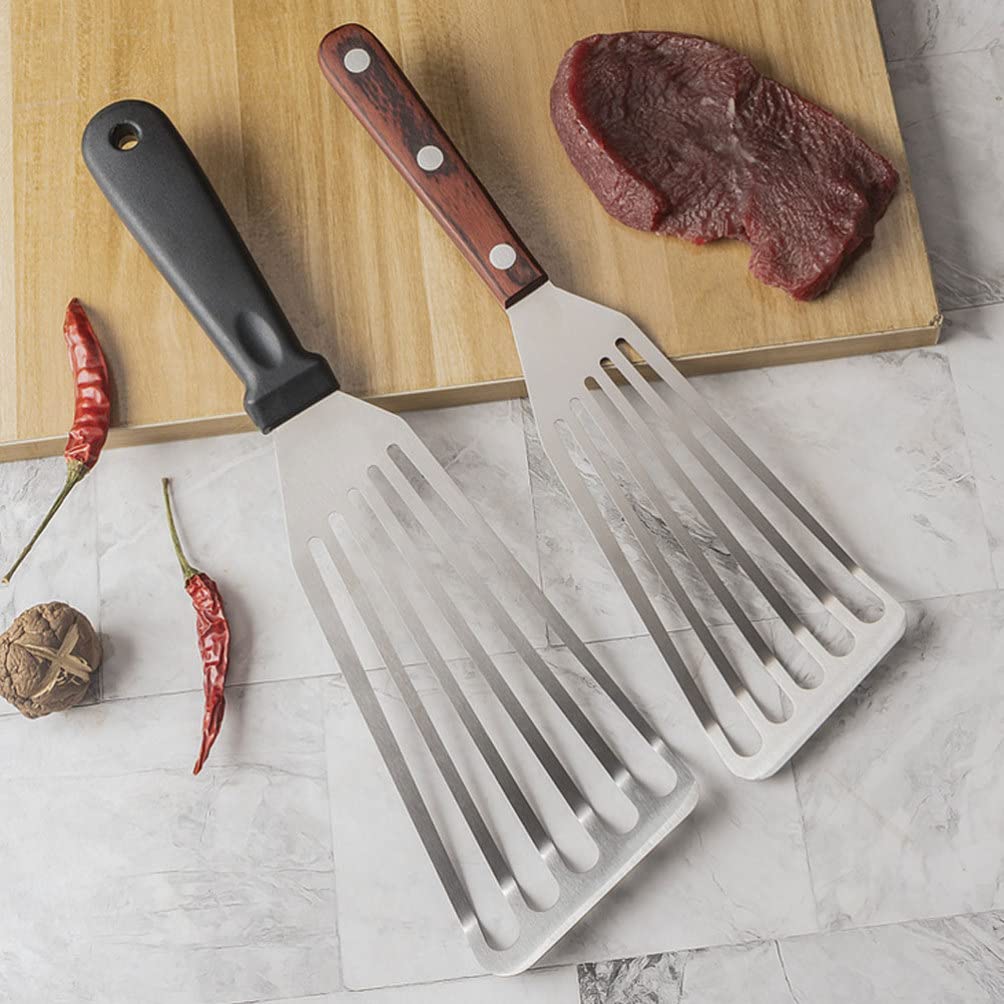 2-Piece Stainless Steel Steak Spatula Set - Heat-Resistant BBQ & Cooking Utensil for Grilling, Flipping Burgers & Pancakes - Heavy Duty Kitchen Tool for Home Chefs & Outdoor Cooking