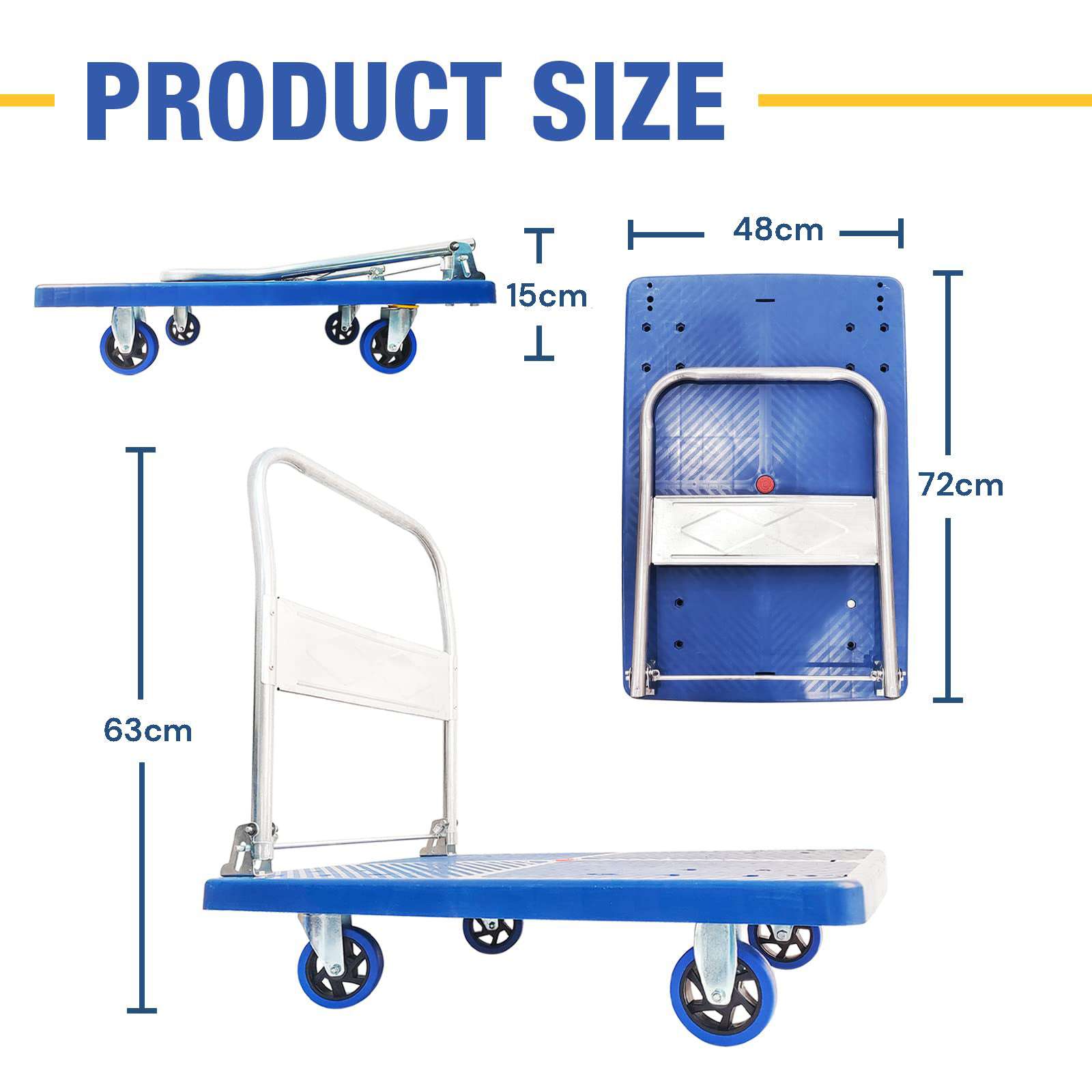 150kg Heavy Duty Foldable Warehouse Platform Trolley - Industrial Dolly Cart with Swivel Wheels for Moving, Loading & Transport - Perfect for Warehouse, Factory, Home & Office Use