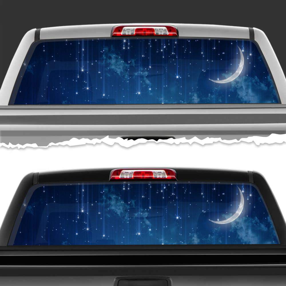 Night Sky Starfall Moon Perforated Window Film - Car & Truck Decal Wrap for SUV Windows (14