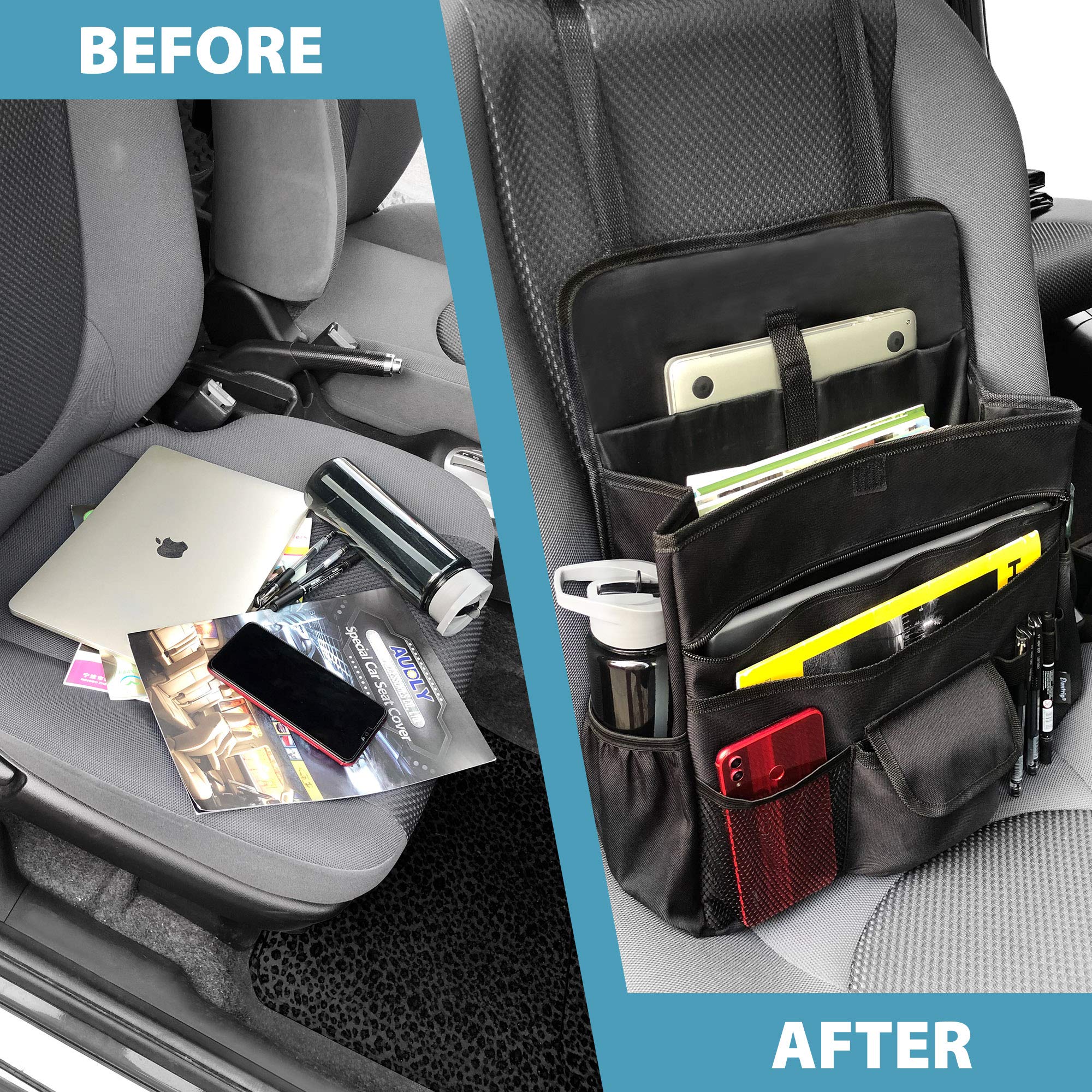 Elantrip Car Front Seat Organizer with Adjustable Straps - Back Seat Storage for Delivery Drivers, Office Files & Passenger Seat - Perfect for Truck, SUV & Sedan Organization While Driving