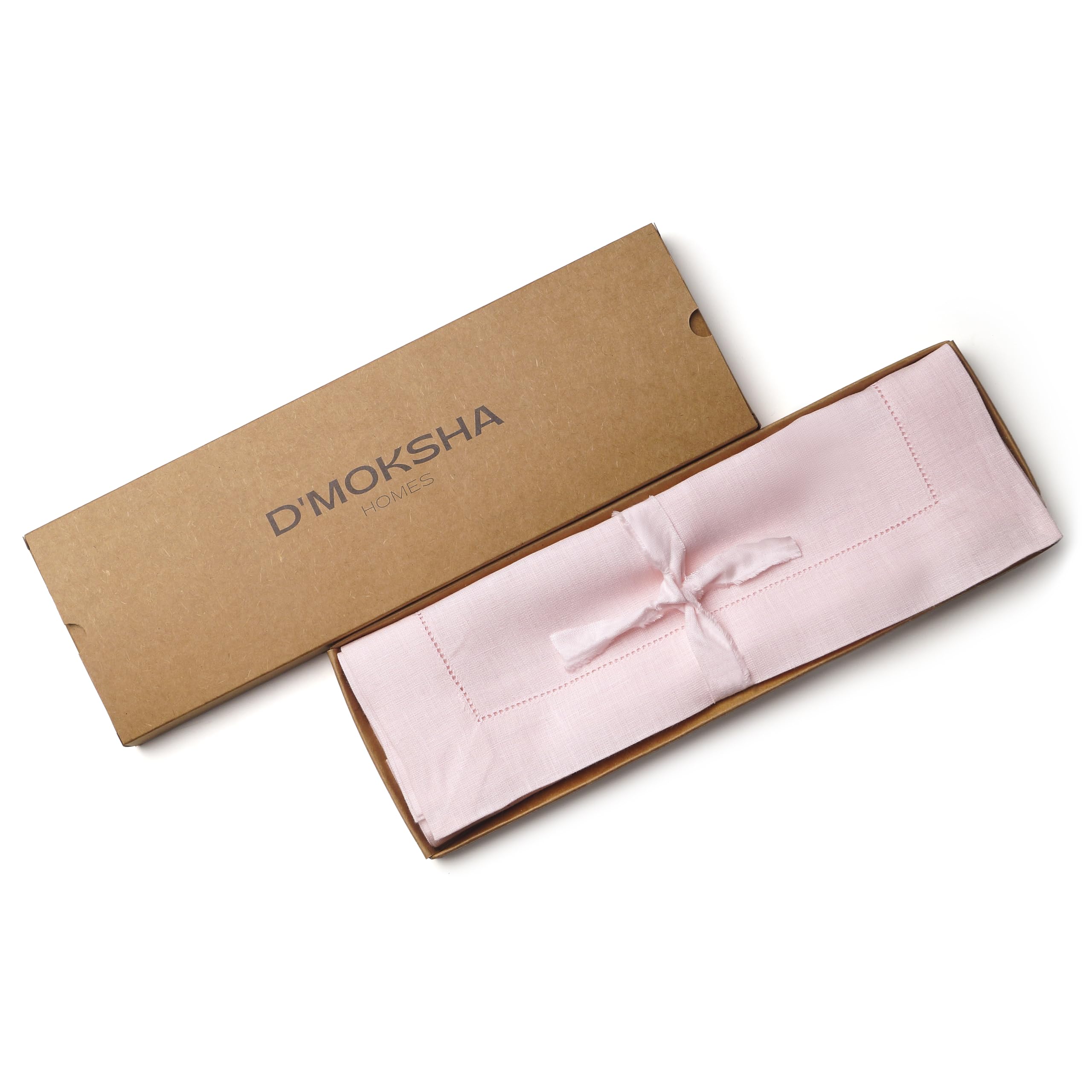 D'Moksha Homes 100% Pure Linen Placemats Set of 4 - 14x19 Inch Pastel Pink Table Mats with Classic Hemstitch, Washable Dining Table Decor for Easter, Spring Brunch, Wedding & Home Decor