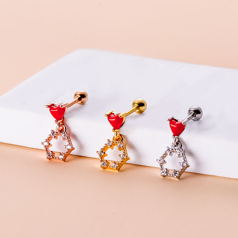 20G Cartilage Dangle Heart Earrings - Flat Back Conch Earrings for Women | Perfect for Daily Wear, Parties & Gifts | HSPJ734