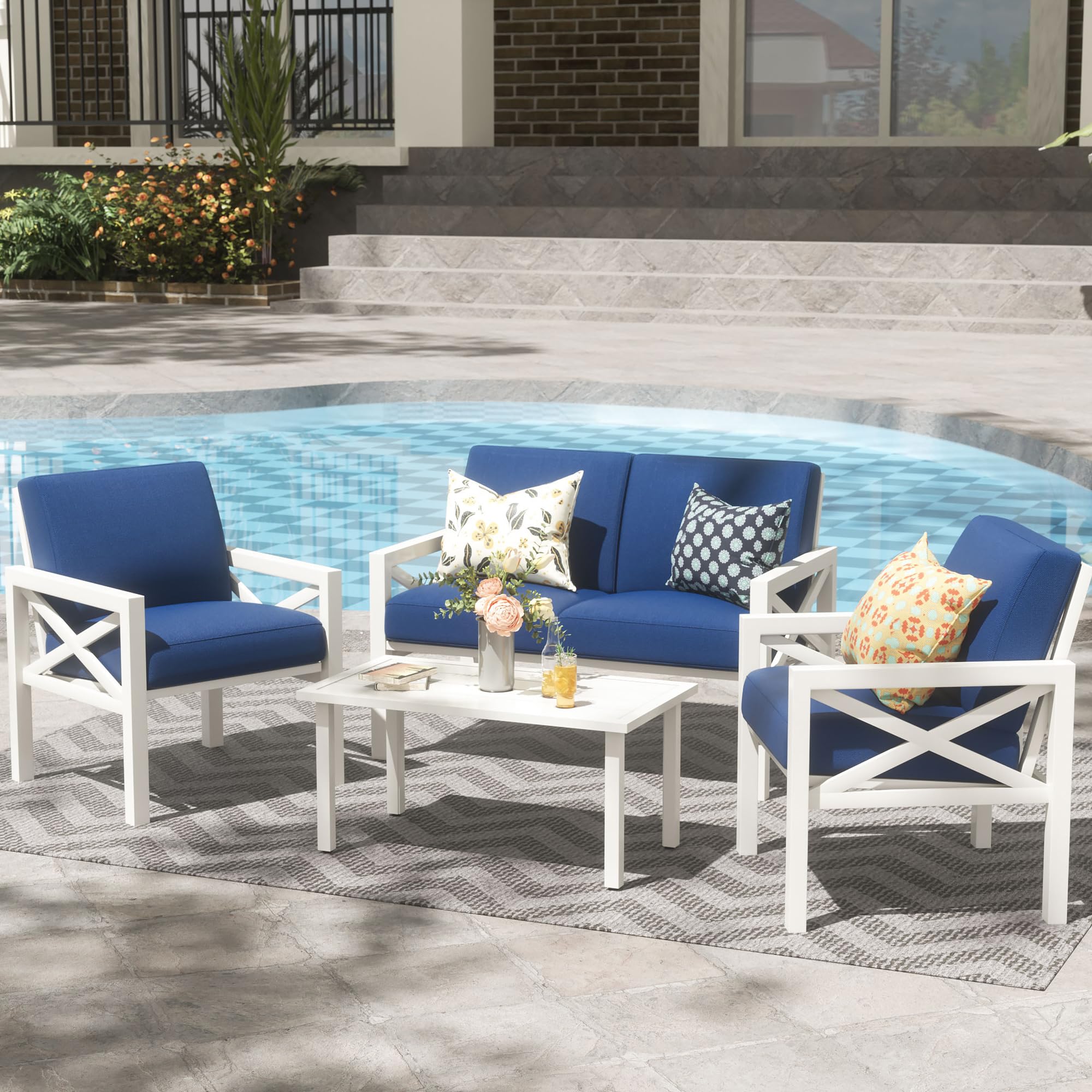 **Natural Expressions 4-Piece Outdoor Patio Furniture Set – Modern Metal Sectional Sofa with 5.5