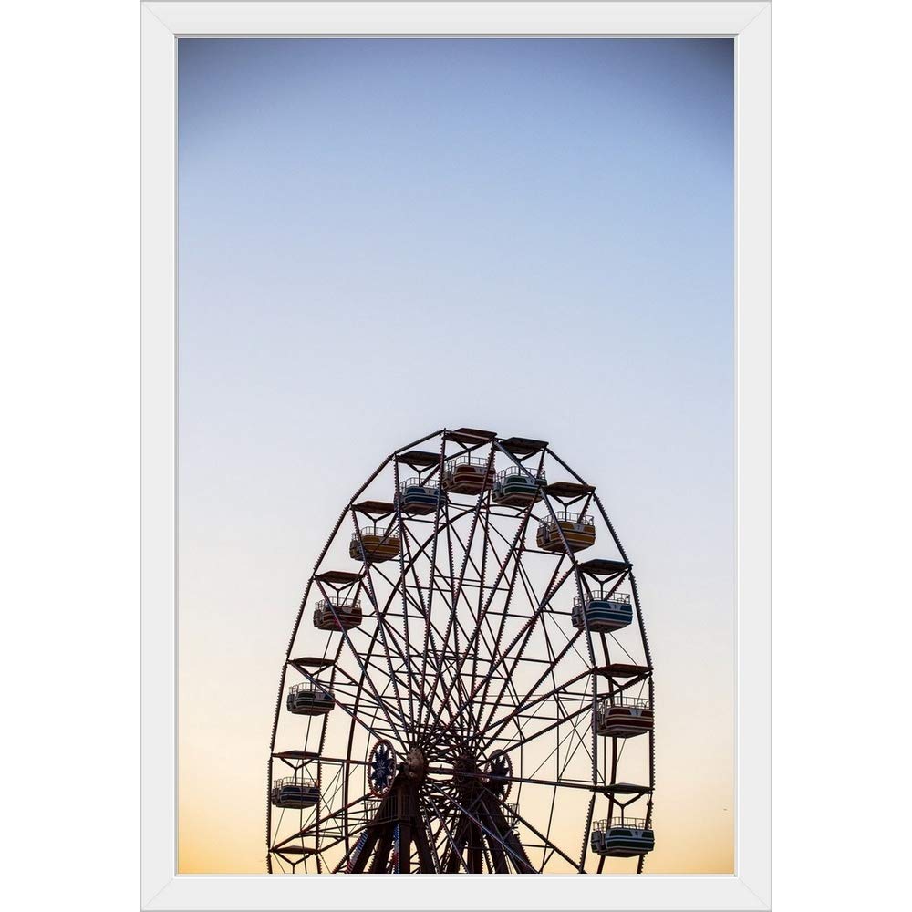 Virginia Beach Ferris Wheel White Framed Art Print - Coastal Wall Decor for Living Room, Bedroom & Office - Virginia Beach Landmark Artwork
