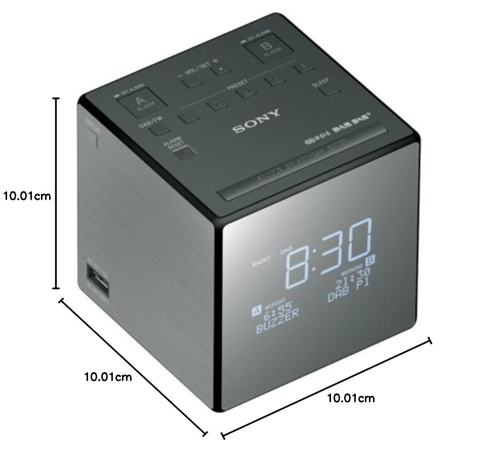 Sony XDR-C1DBP DAB/DAB+/FM Digital Clock Radio with Dual Alarm, USB Smartphone Charging & Bluetooth - Grey | Perfect for Bedroom, Office & Travel