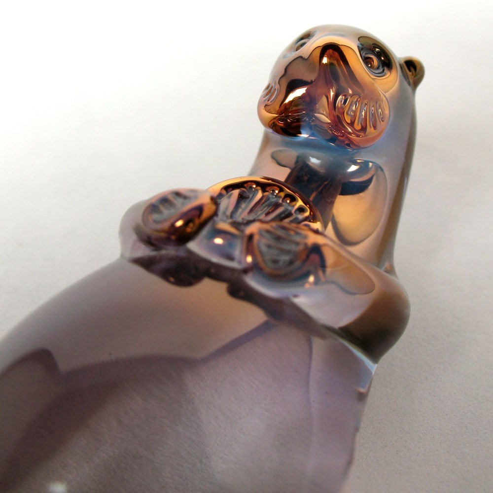 Hand Blown Glass Sea Otter Figurine - Unique Handmade Home Decor for Beach House, Coastal Living Room & Ocean Themed Gifts