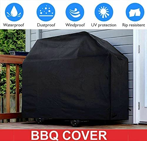 57 Inch Waterproof BBQ Grill Cover - Heavy Duty 210D Oxford Fabric, Double Layered with Air Vents & Dual Handles - Weather Resistant Gas Grill Cover (147x61x117cm, Black) for Outdoor Patio, Backyard, and Camping Use