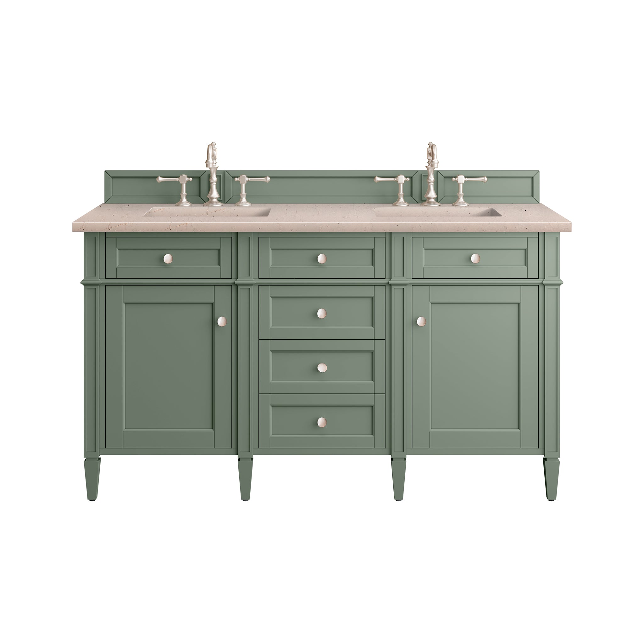 Brittany 60-Inch Double Bathroom Vanity with Smokey Celadon Finish & 3CM Eternal Marfil Stone Top - Perfect for Master Bathroom & Luxury Home Renovation