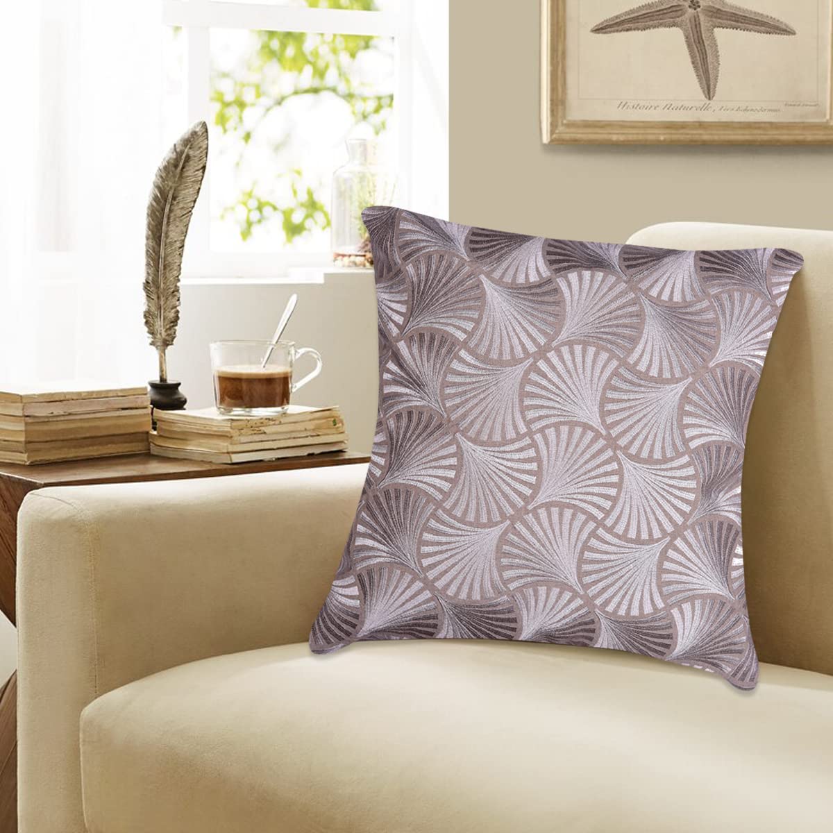 Decozen Embroidered Zipper Pillow Covers Set of 4 - 20x20 Inches Beige Brown Throw Pillow Cases for Sofa, Couch, Bed & Home Decor - Perfect for Living Room, Bedroom & Office Styling