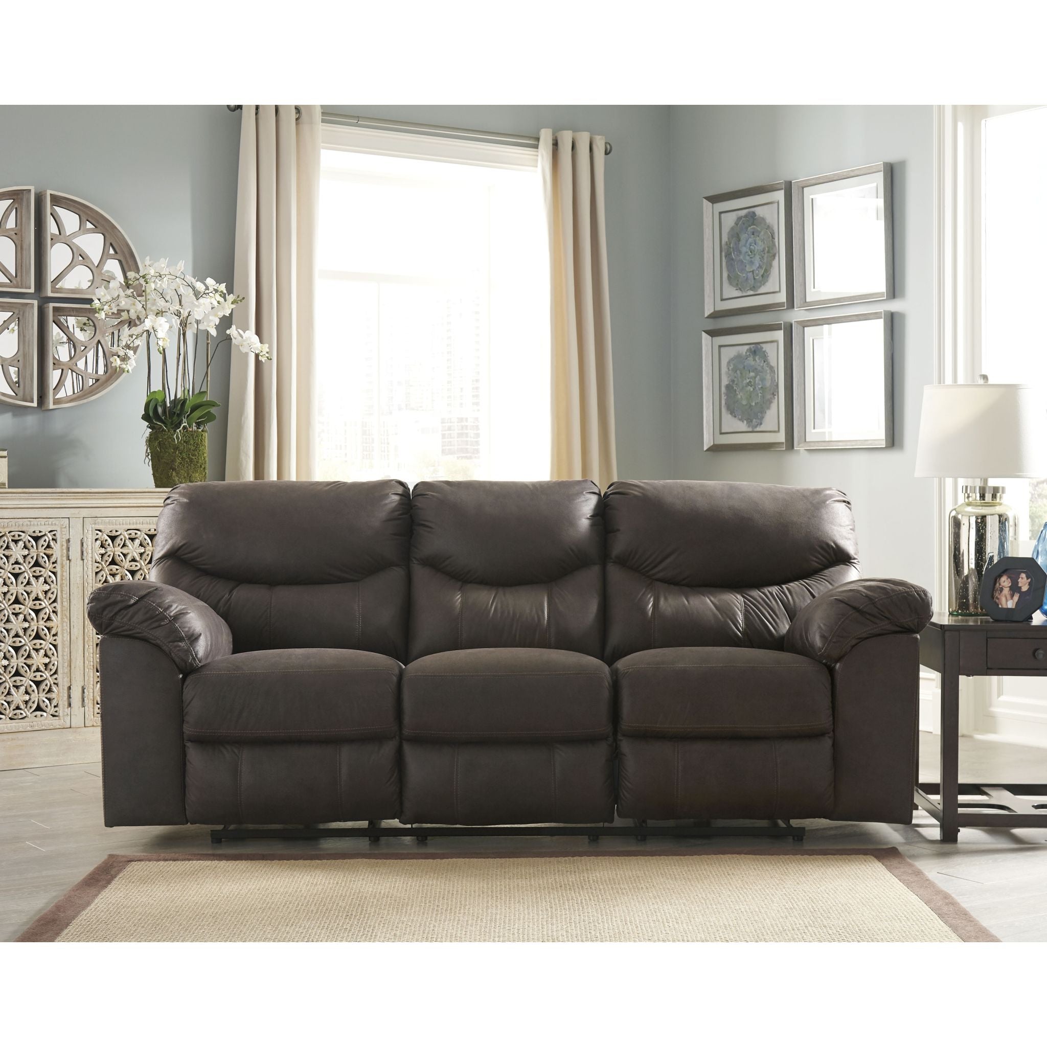 Boxberg Power Reclining Sofa with USB Charging Ports - Modern Teak Fabric Sectional Couch for Living Room, Home Theater & Family Gatherings