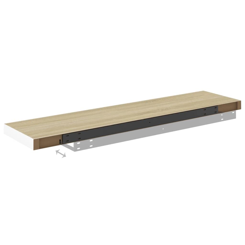 Floating Shelf Wall Mount - 2 Pack Oak & White MDF Shelves (47.2