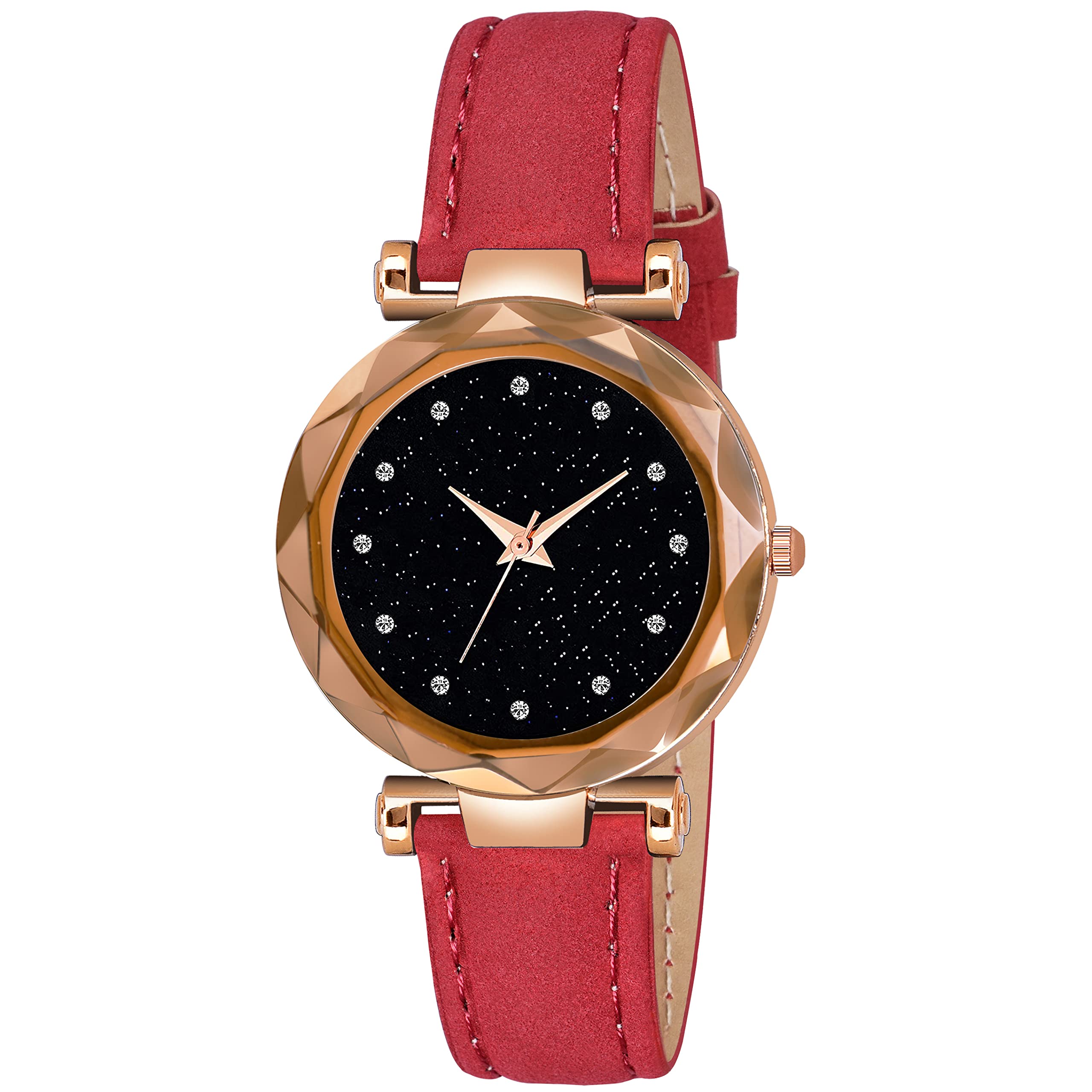 Shunya Elegant Black Dial Red Strap Diamond Women's Watch - Perfect for Formal Events, Date Nights & Special Occasions