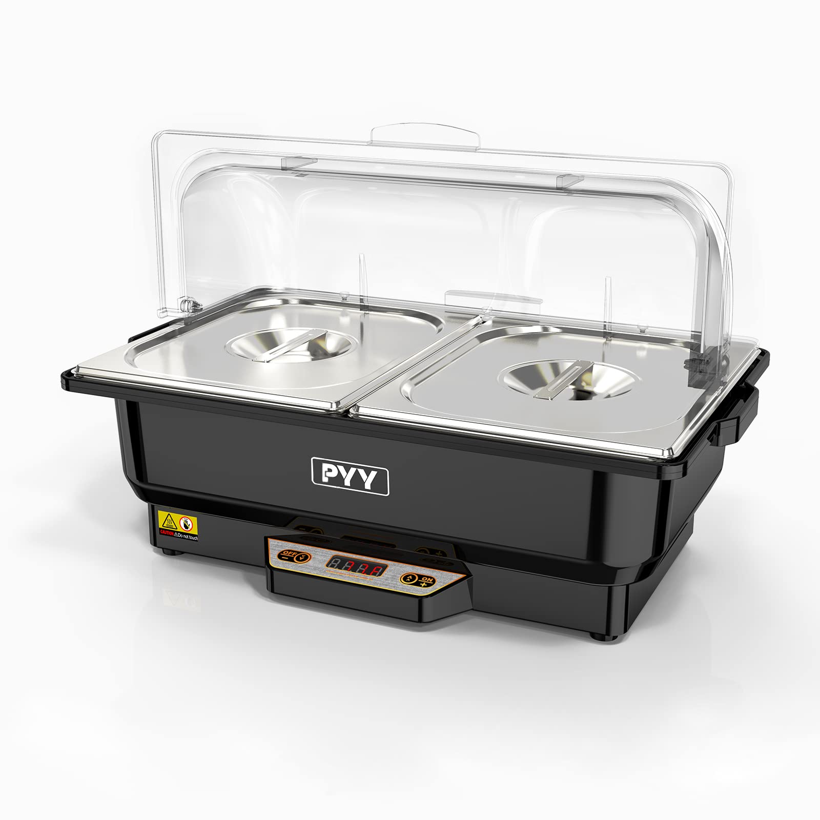 PYY Electric Chafing Dish with Roll Top Chafer Cover - Half Size Buffet Warmer for Catering, Parties & Events (Black) - Keep Food Warm at Buffets, Weddings & Banquets