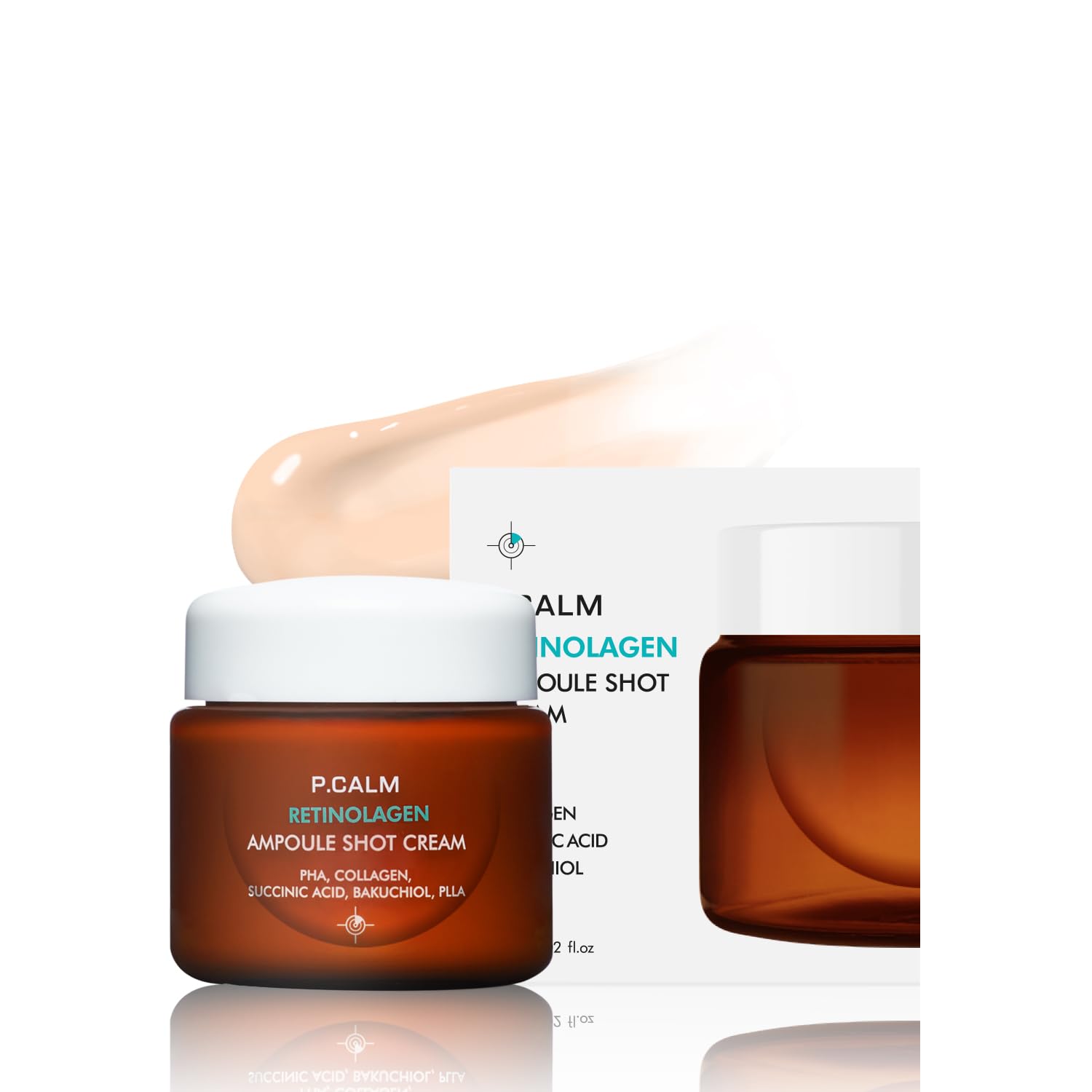 P.CALM Retinolagen Ampoule & Cream Set - Pore Tightening Glass Skin Serum & Moisturizer with Micro Dosing Retinal, Vegan Hydrolyzed Collagen, Bakuchiol, PHA | Vegan Korean Skincare for Anti-Aging & Hydration | Perfect for Nighttime Routine & Sensitive Skin Care