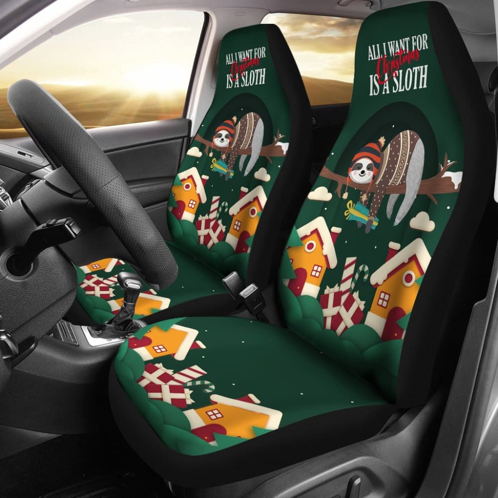 Funny Sloth Car Seat Covers for Christmas - Merry Xmas Gift for Animal Lovers & Car Enthusiasts | Perfect for Holiday Road Trips & Car Decorations