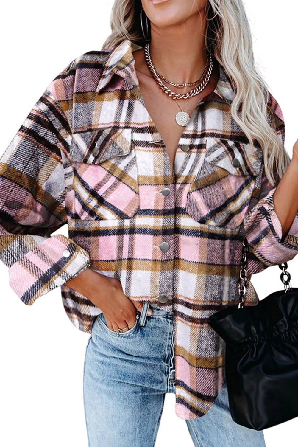 Magritta Women's Long Sleeve V-Neck Button Down Shirt - Oversized Collared Blouse with Pockets | Casual Workwear & Everyday Stylish Tops