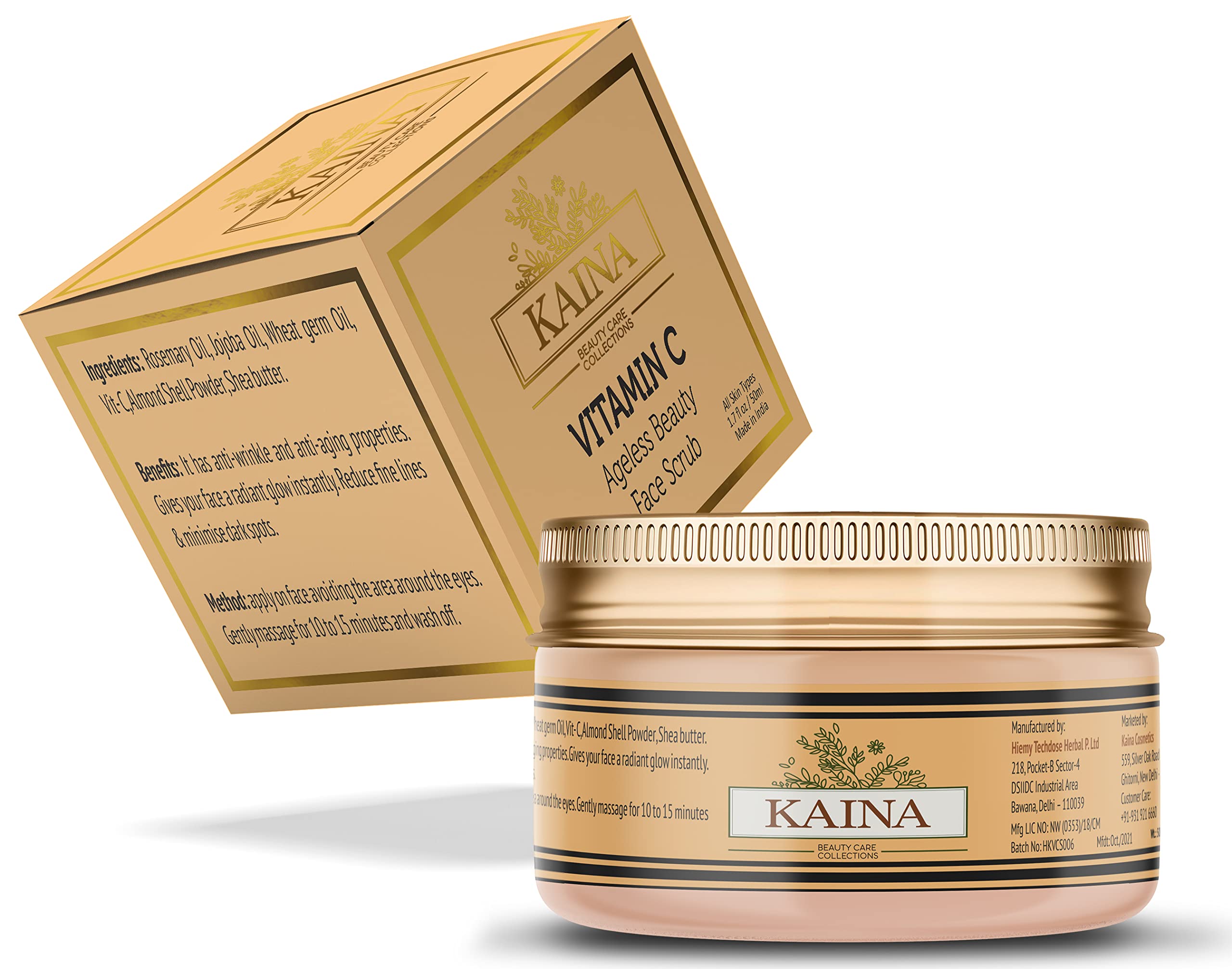 Kaina Vitamin C Face Scrub for Glowing Skin - Brightening & Whitening Facial Exfoliator with Antioxidants | Anti-Aging Skincare Treatment | 50g | Perfect for Morning Routine & Pre-Makeup Prep