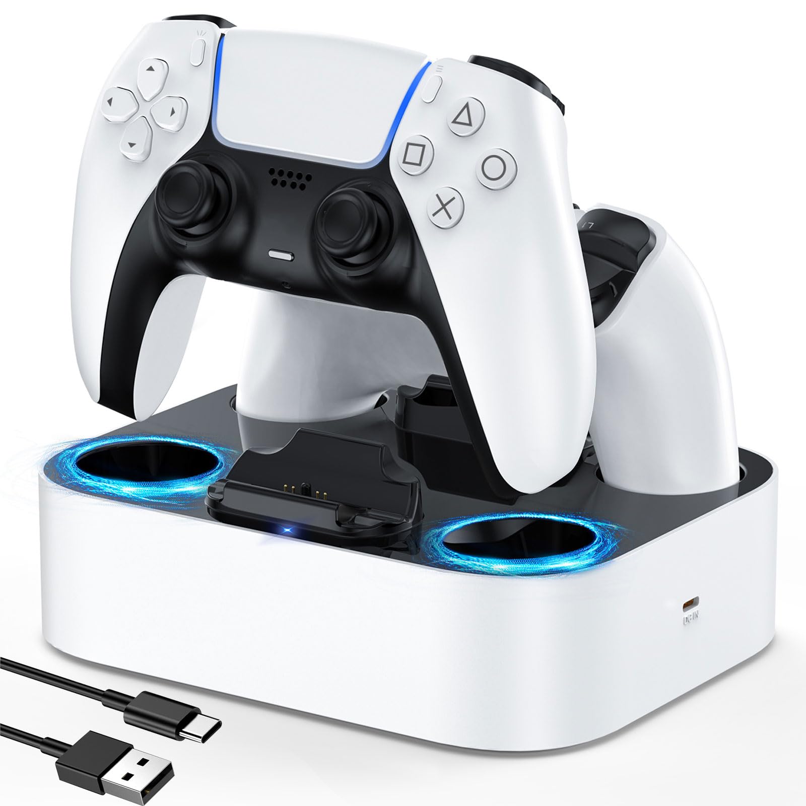LVFAN PS5 Controller Charger Station - Fast Charging Dock for Playstation 5 & DualSense Edge Controllers (White) | Perfect for Gaming Setup & Multiplayer Sessions