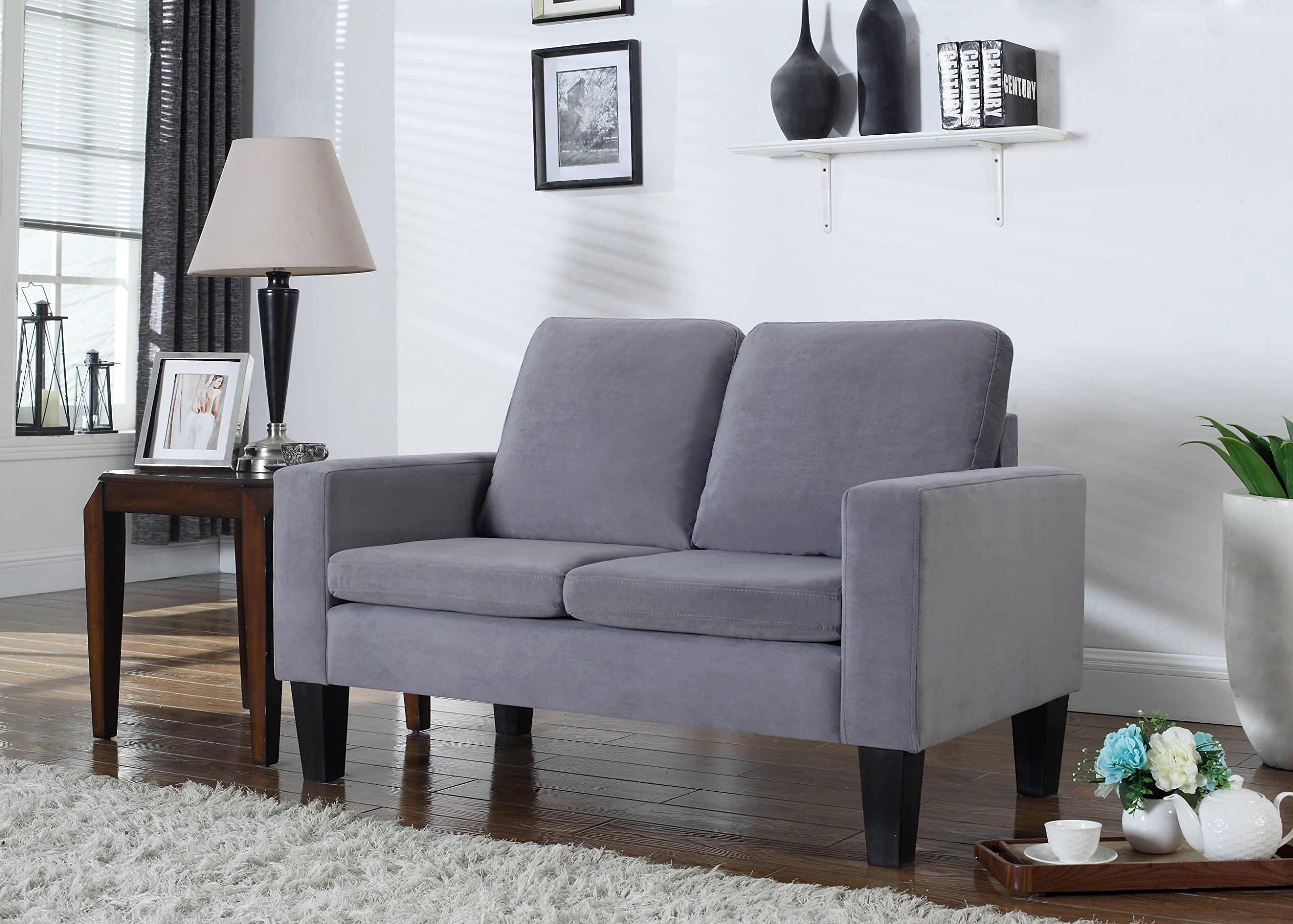 Sarah Microfiber Loveseat Sofa - Soft Gray Small Couch for Living Room, Apartment & Office | Compact Two-Seater with Comfortable Cushions