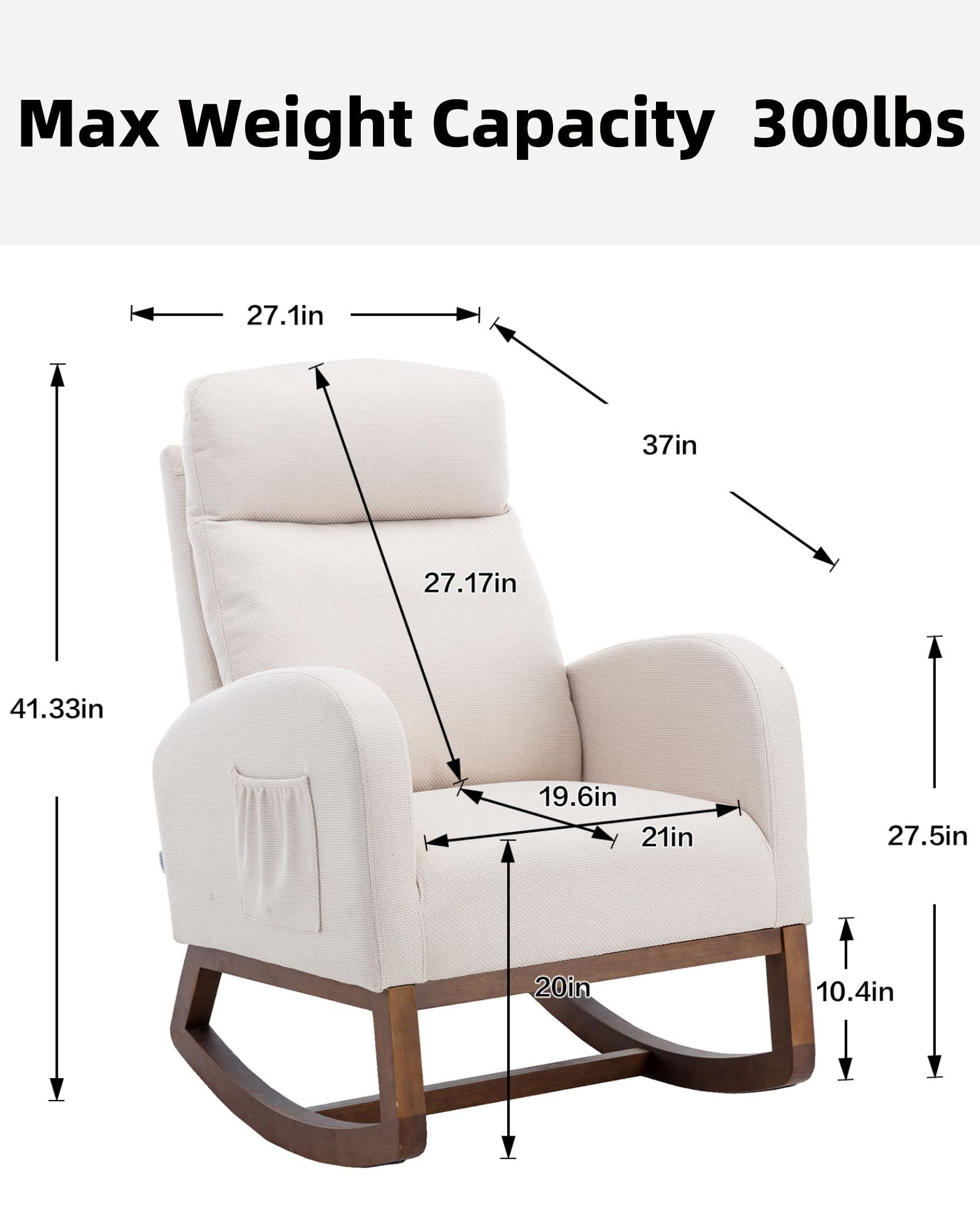 Comfortable Upholstered Glider Rocking Chair for Nursery - Breathable Fabric, Beige | Perfect for Baby Nurseries, Bedrooms & Living Rooms