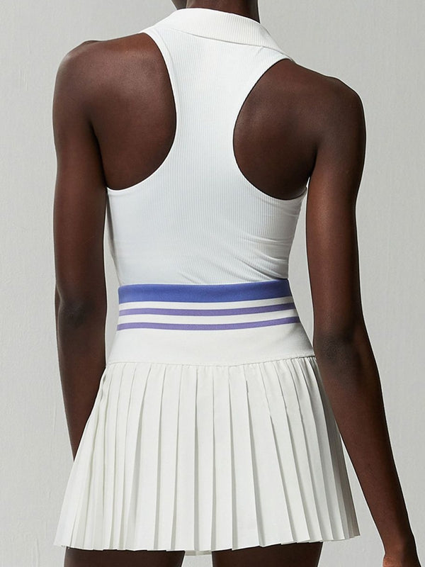 ZASUWA Women's 2-in-1 Tennis Skirt Set with V-Neck Collar & Pleated Design - Perfect for Tennis, Golf, Running & Casual Wear