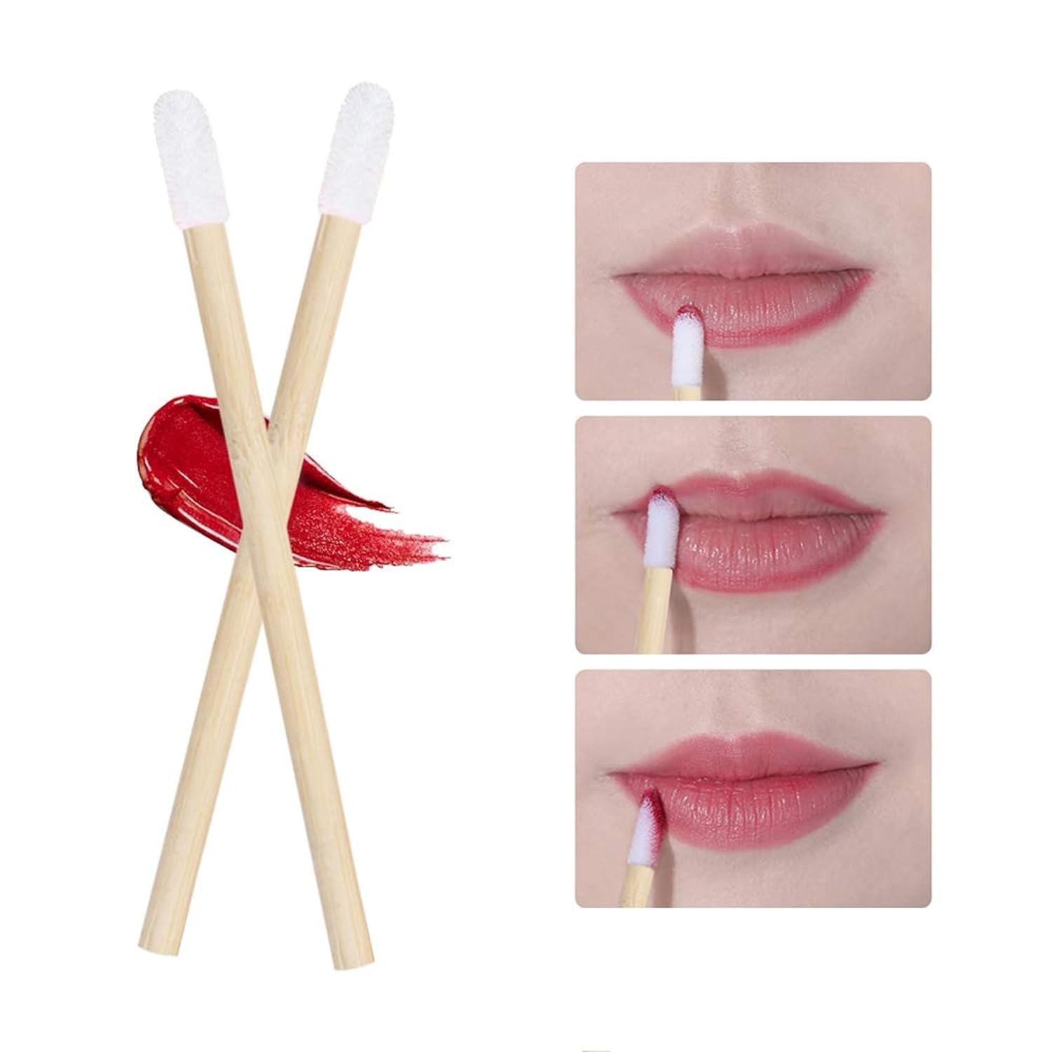 BANIRA Disposable Wooden Lip Brushes - 50 Pack for Lip Filler, Lipstick & Lip Gloss Application - White Salon & Home Use - Perfect for Makeup Artists, Beauty Salons and Personal Lip Care