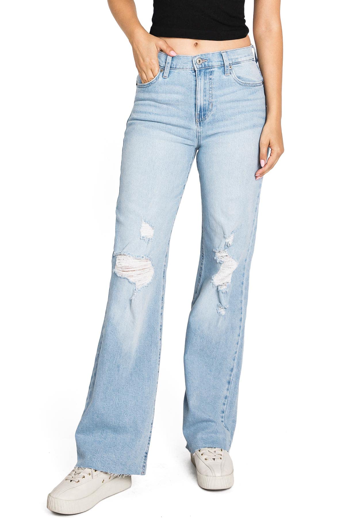 Celebrity Pink Women's High Rise Skater Pants - Wide Leg Straight Fit Denim Trousers for Casual Wear & Everyday Outfits