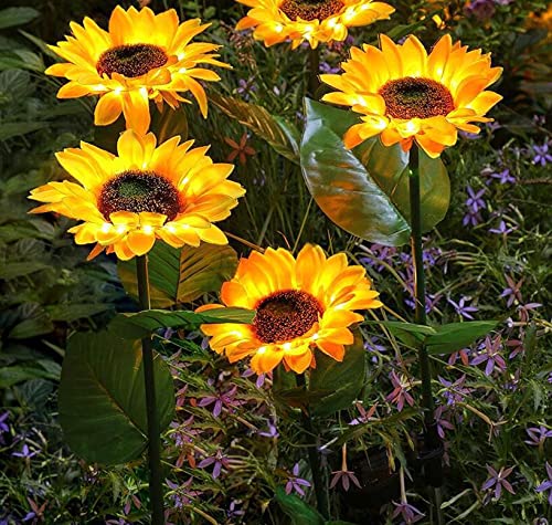 Waterproof Solar Garden Lights Outdoor - 2 Pack Sunflower Solar Powered LED Lights for Yard, Lawn, Porch, Pathway, Backyard Decoration - Weatherproof Solar Flower Lights for Patio, Garden, Walkway, Terrace