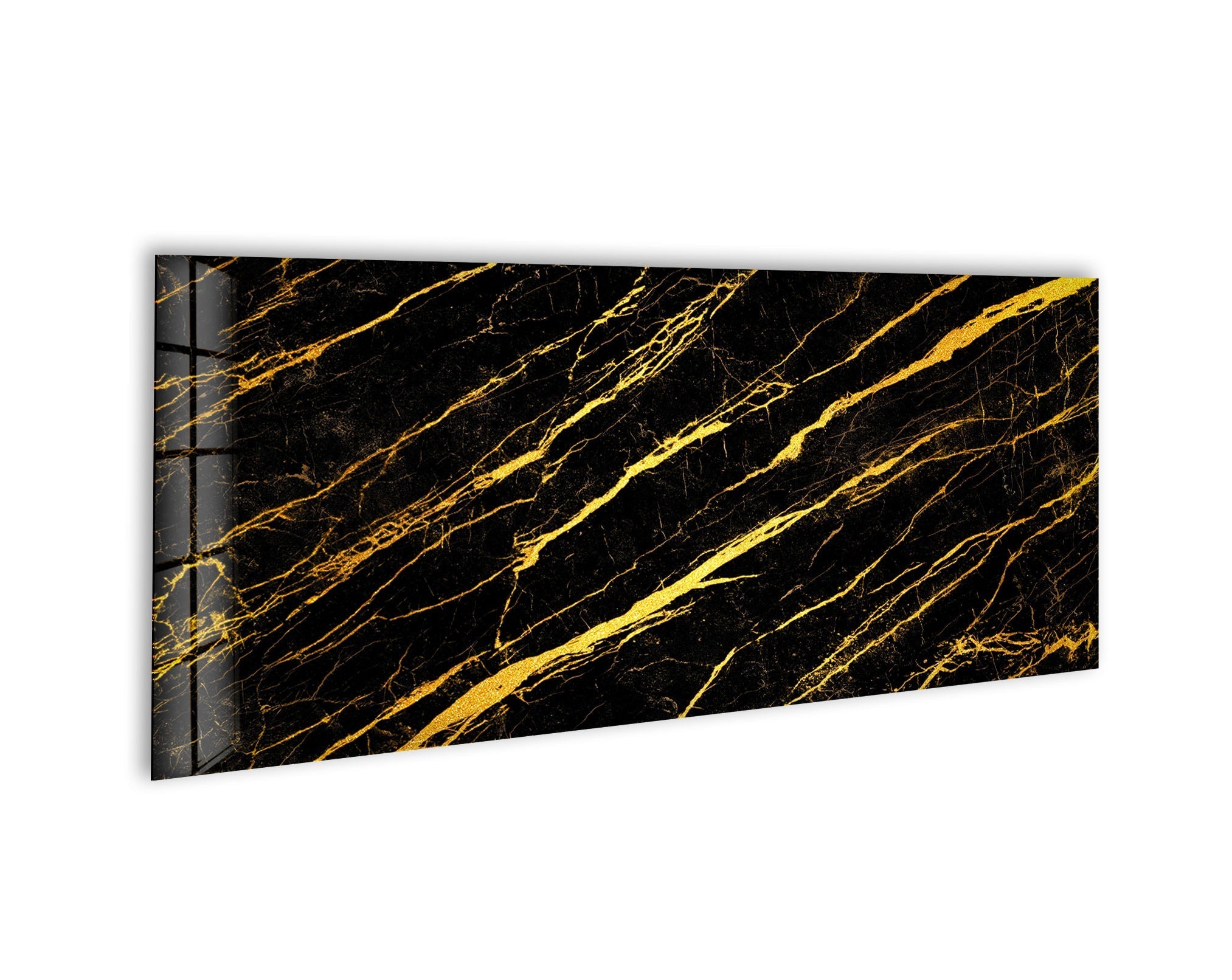 Elegant Black Marble with Gold Veins Glass Wall Art - Modern Home Decor for Living Room, Bedroom & Office