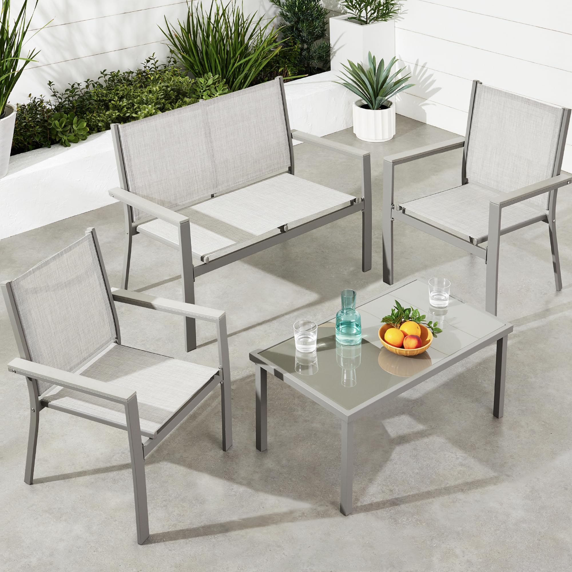 Best Choice Products 4-Piece Outdoor Patio Furniture Set with Textilene Loveseat, Coffee Table & Durable Steel Frame in Gray - Perfect for Backyard, Garden, and Poolside Relaxation