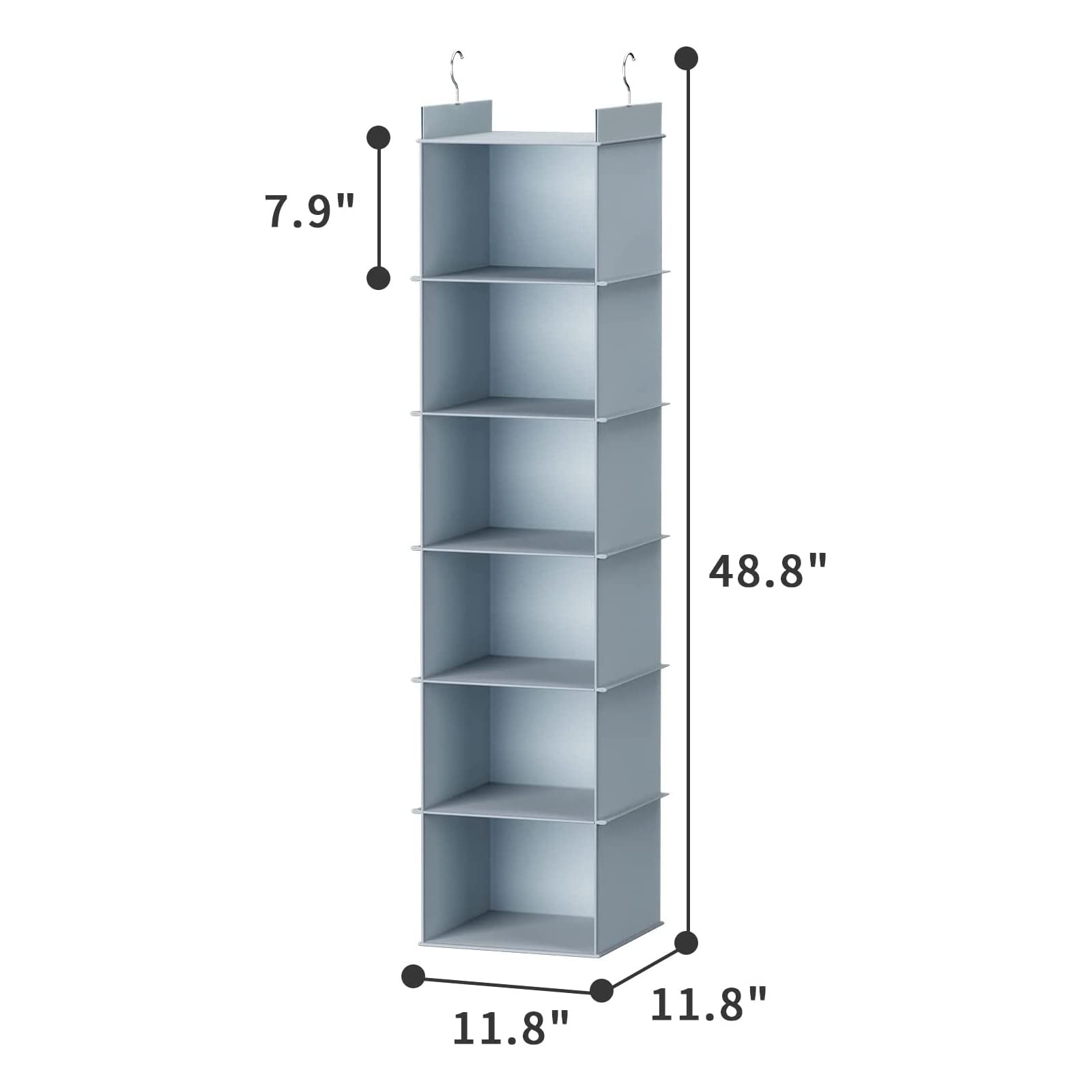 6-Shelf Hanging Closet Organizer - Space Saving Storage Shelves for Clothes, Shoes & Accessories (Grey) - Perfect for Bedroom, Dorm & Small Space Organization