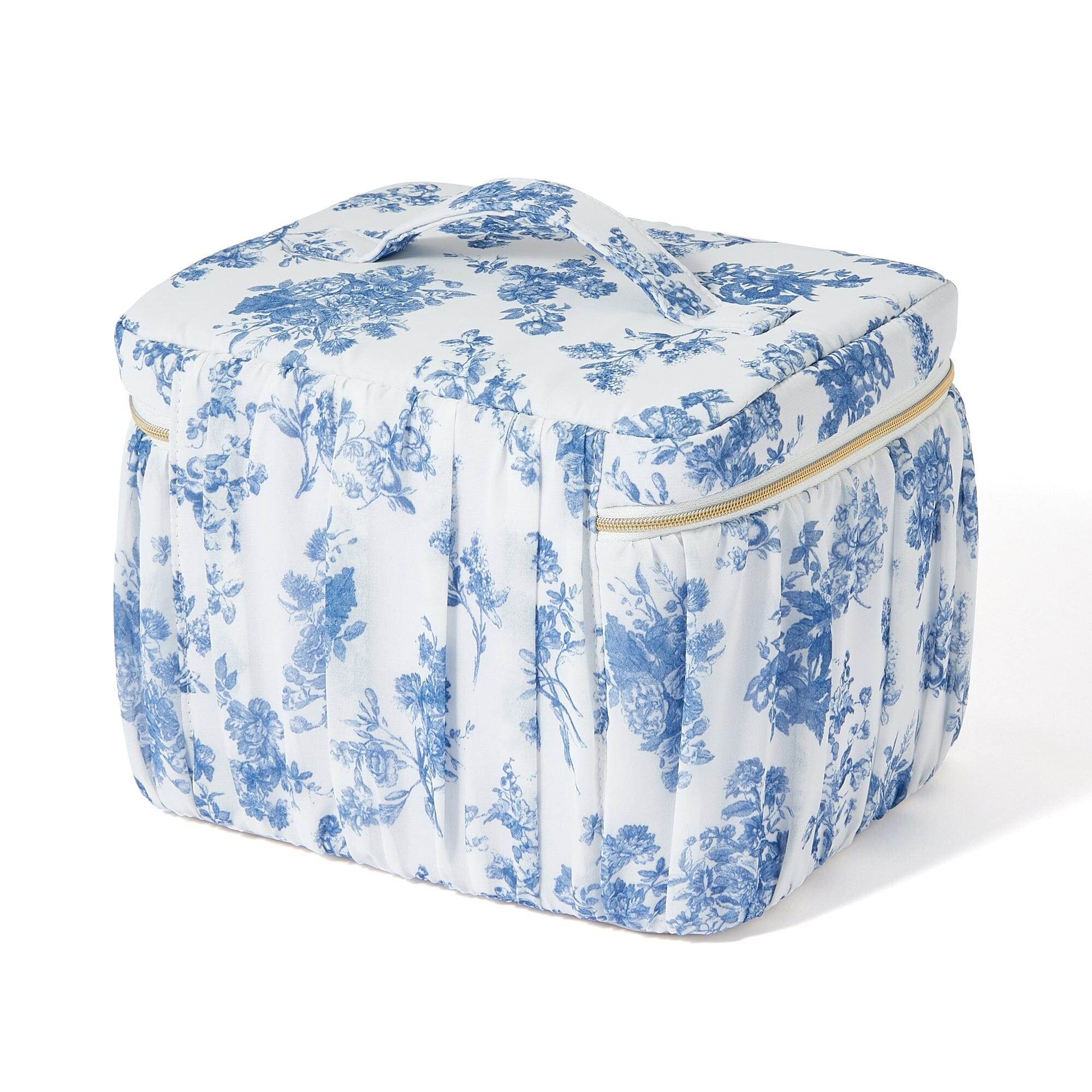 Classic Floral Vanity Pouch - Large Makeup Bag for Women, Navy Blue Cosmetic Organizer - Perfect for Travel, Gym & Everyday Essentials Storage