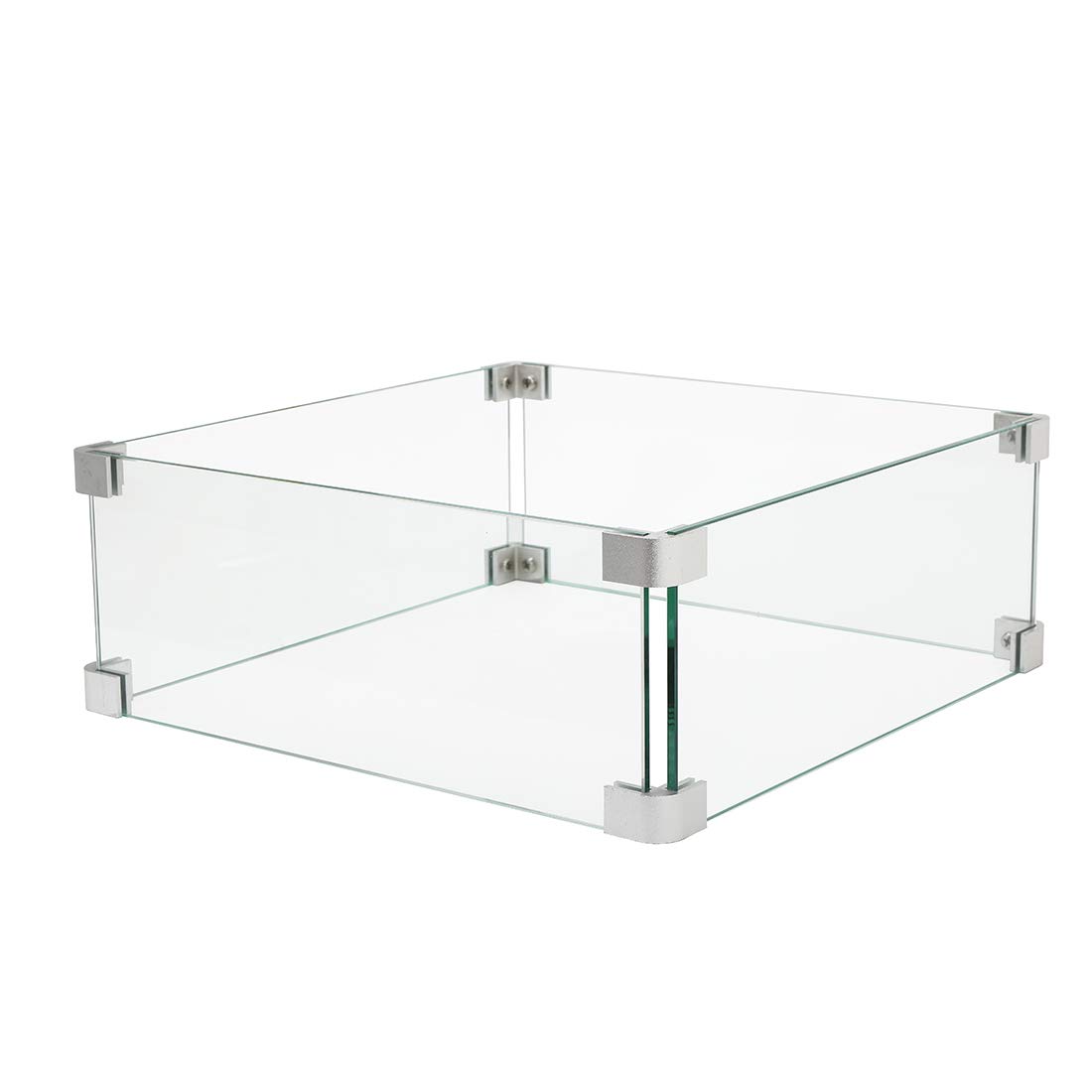 HOMPUS 21.5x21.5x5.5 Inch Square Tempered Glass Wind Guard for Outdoor Fire Table - Weatherproof Fire Pit Cover for Patio, Backyard, and Deck Protection