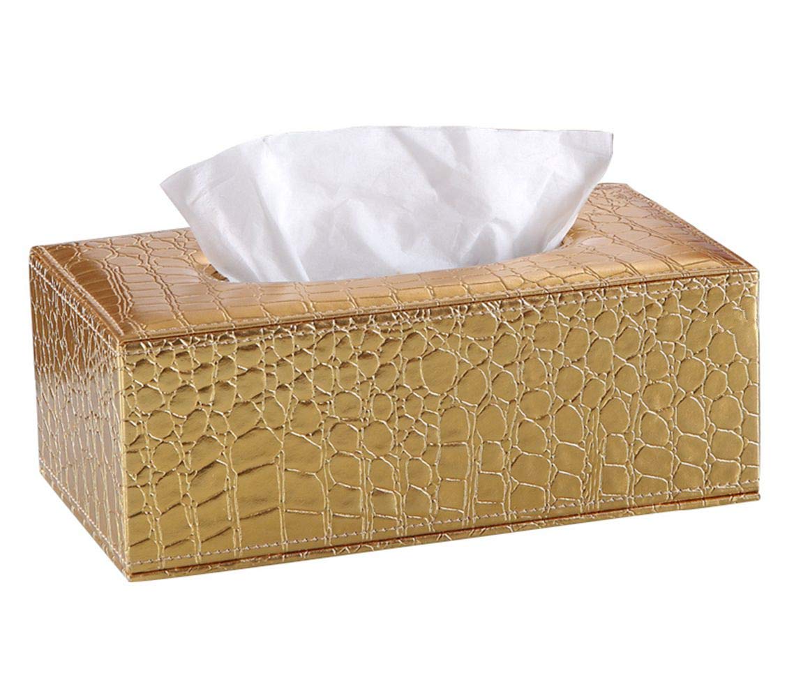 Faux Leather Rectangular Tissue Box Cover - Golden Home Decor for Living Room, Bedroom & Bathroom | Stylish & Durable Tissue Holder
