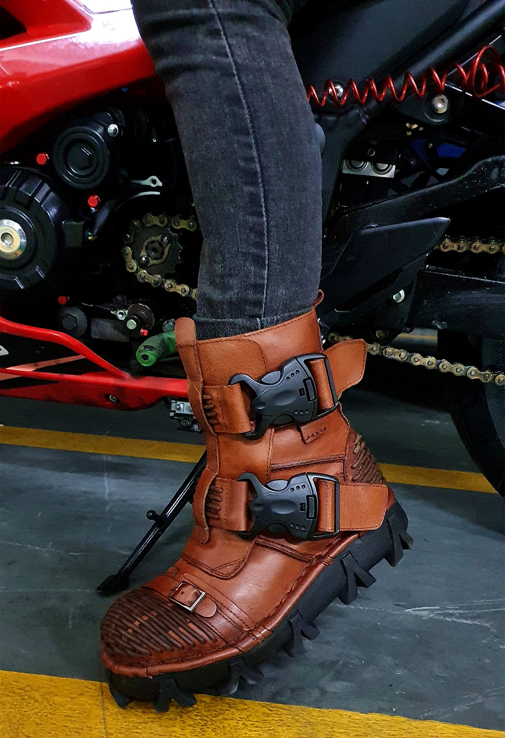 Men's Combat Motorcycle Leather Boots - Soft & Comfortable Ankle Boots for Riding, Outdoor & Work - Durable Biker Boots for Men